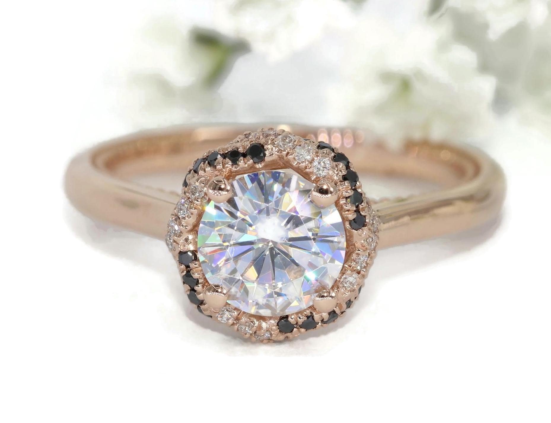 2.2 ct IGI Lab Diamond Engagement Ring with Black & White Natural Diamond Rope Halo