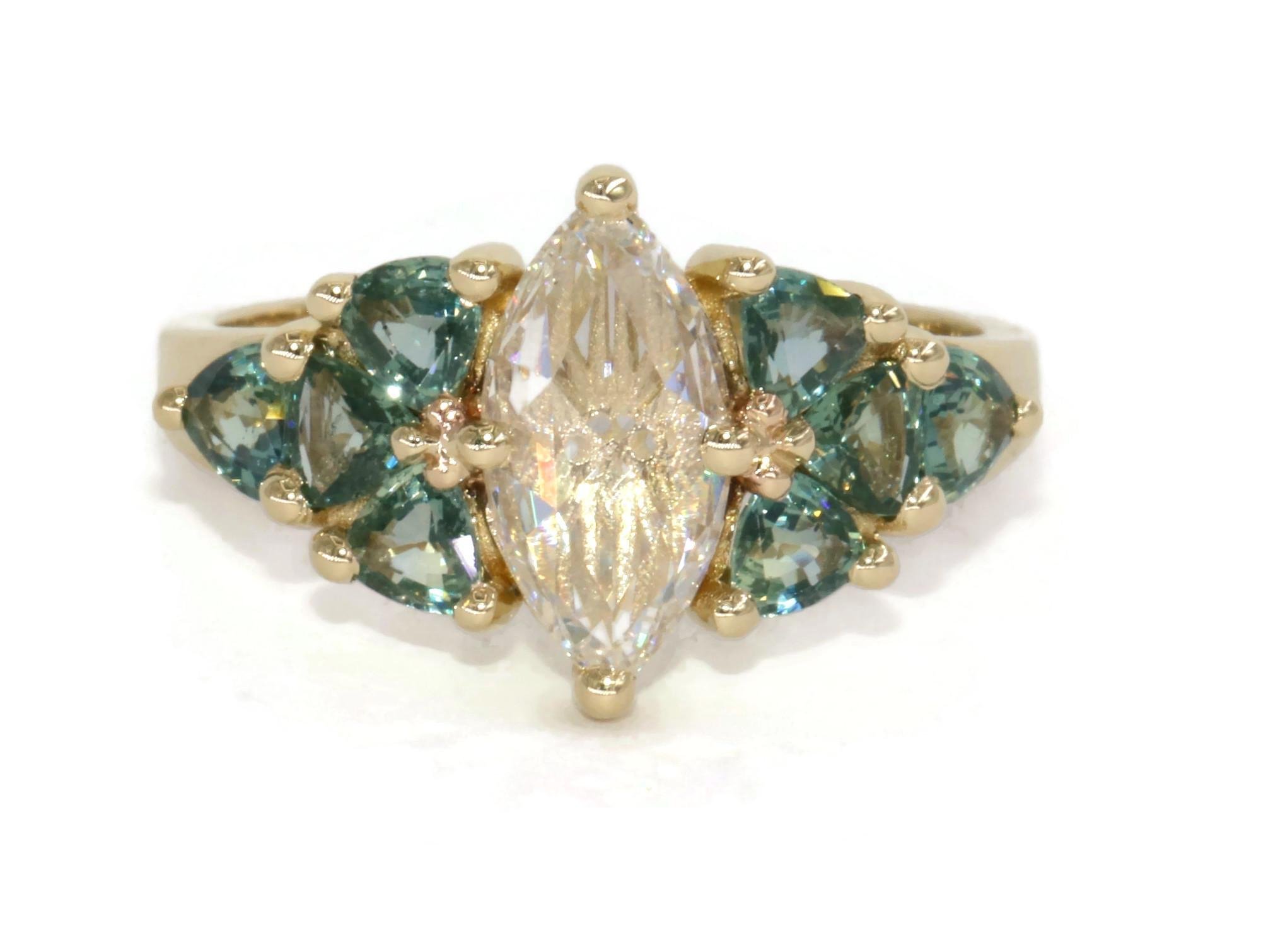 1.3 ct IGI Certified Marquise Lab Diamond Rose Cut Cluster Ring Vintage Style Inspired