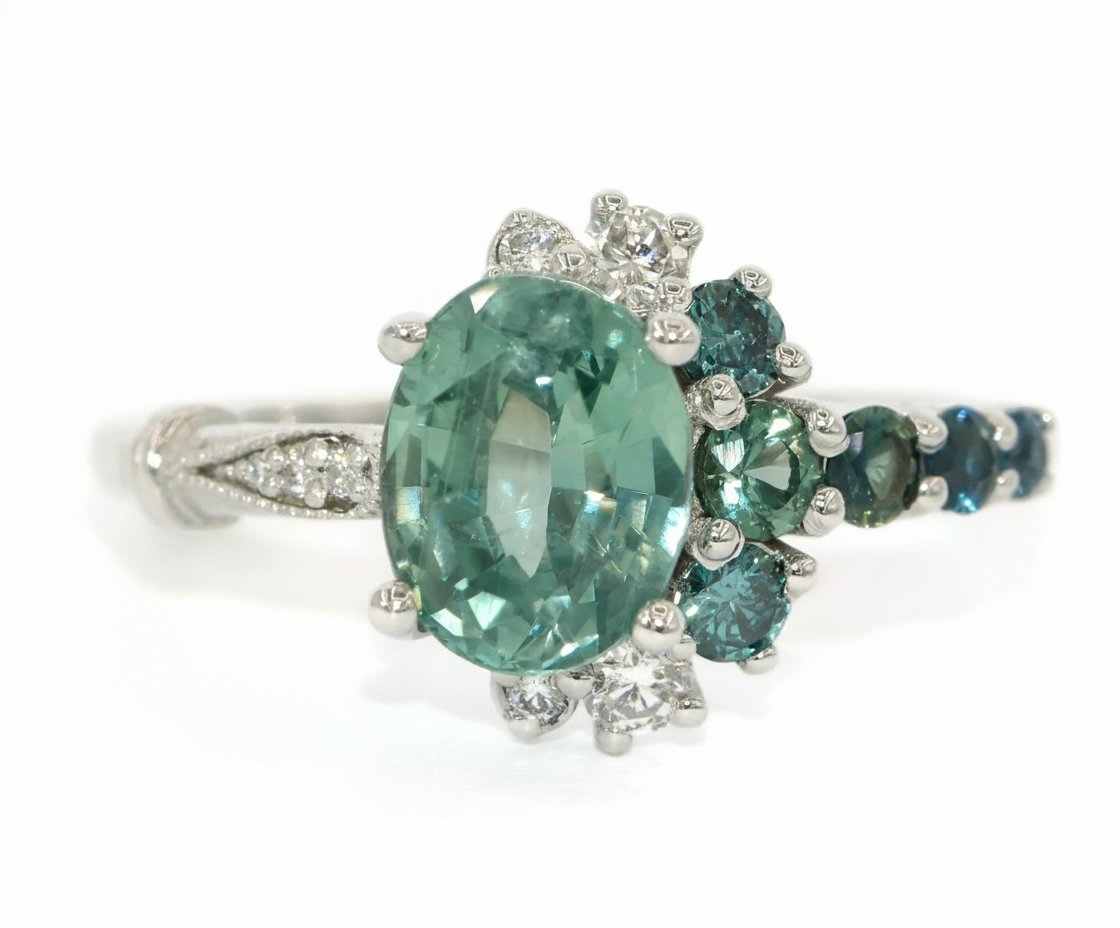 Custom Made Cluster Crescent One Of A Kind Engagement Ring, SETTING ONLY