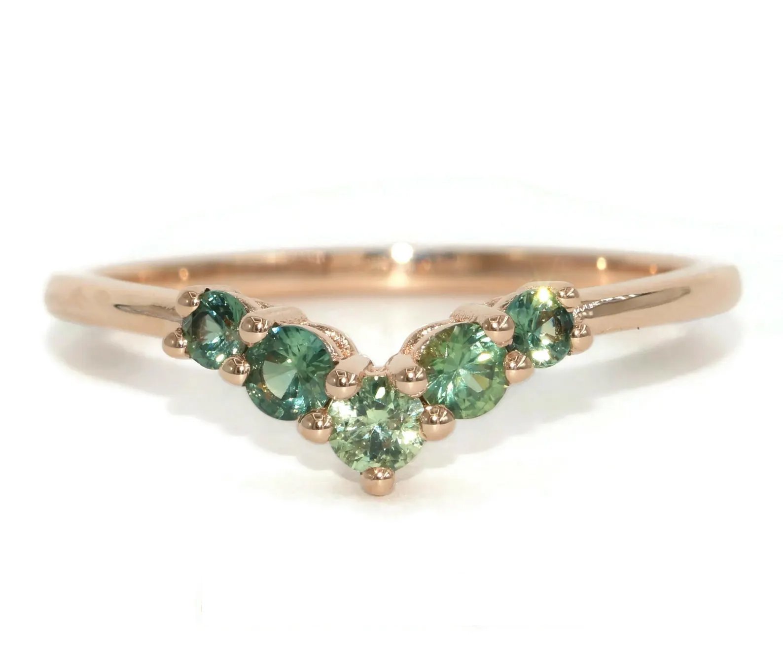 V Shape Cluster Ombre Blue Green Natural Sapphires Ring