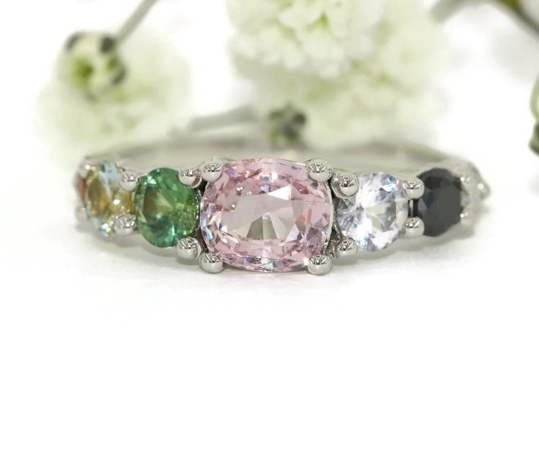 1.3 ct Ombre Pink Natural Sapphire Cluster Ring
