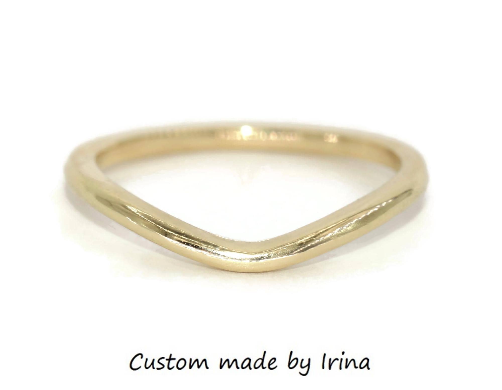Curved U shape Dome Plain Gold Wedding Band Custom Made 14k Solid Gold