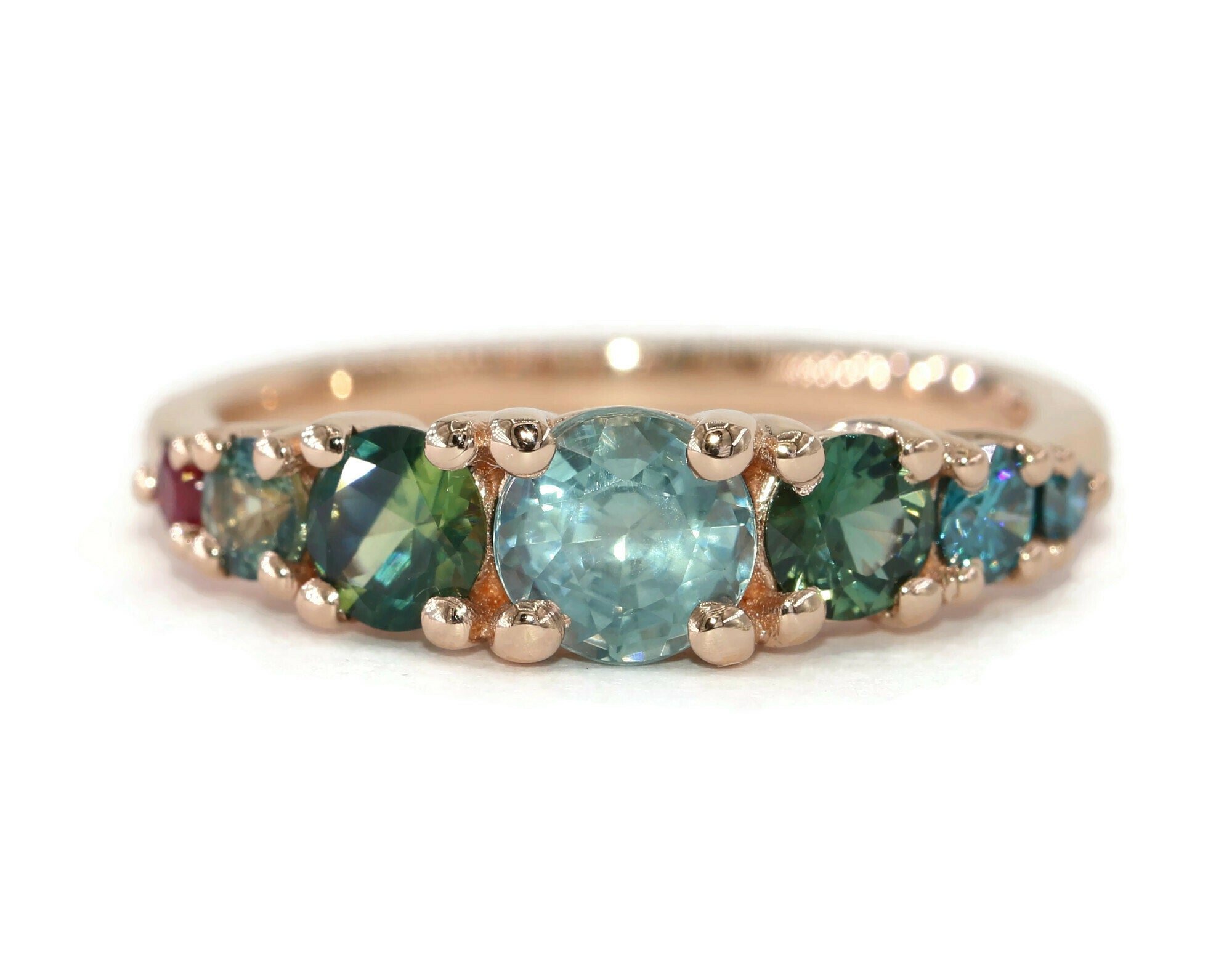 Unheated Natural Montana Sapphire Ombre Cluster Ring