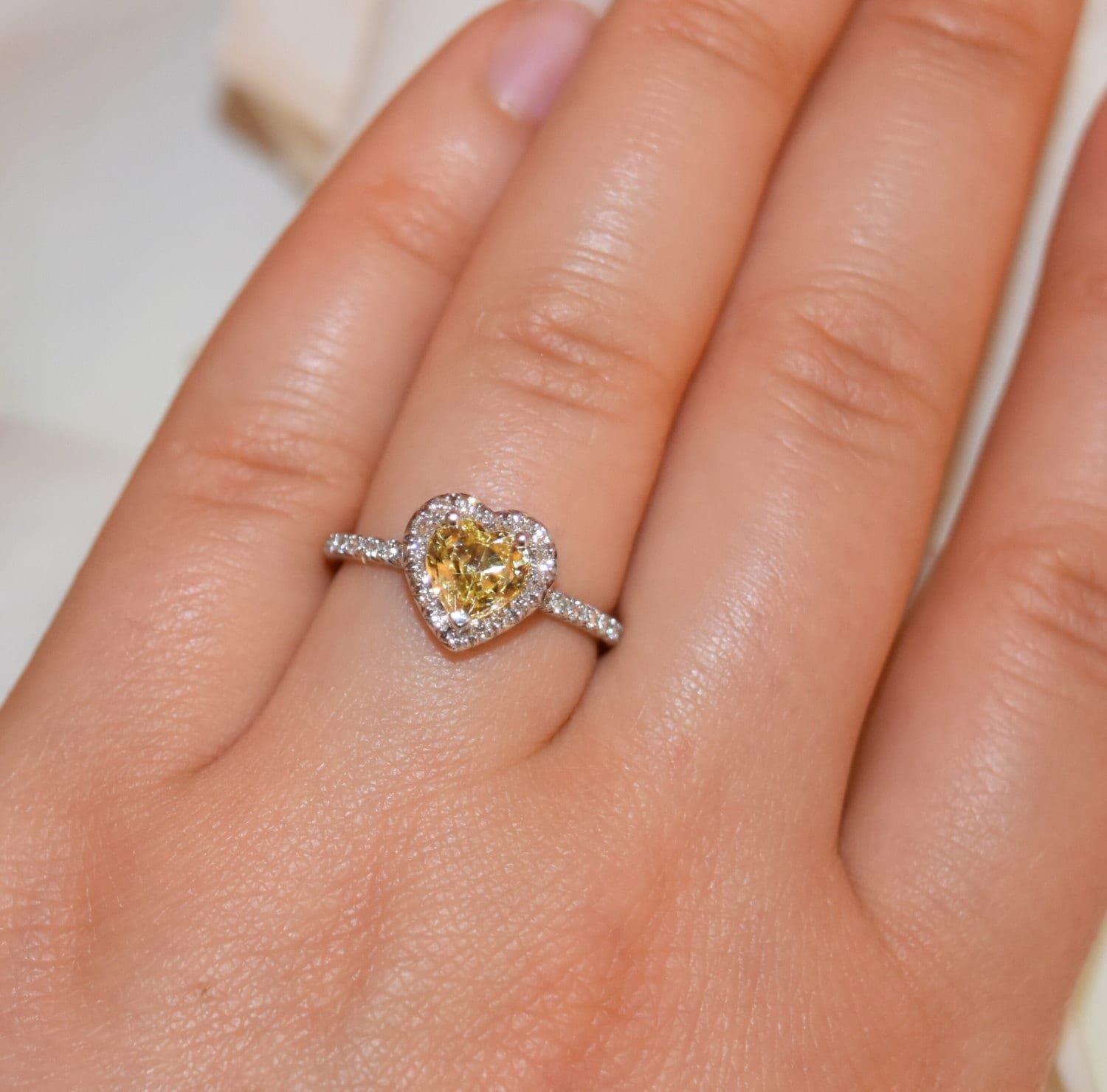 1.3 ct Heart Yellow Natural Sapphire Platinum Engagement Ring
