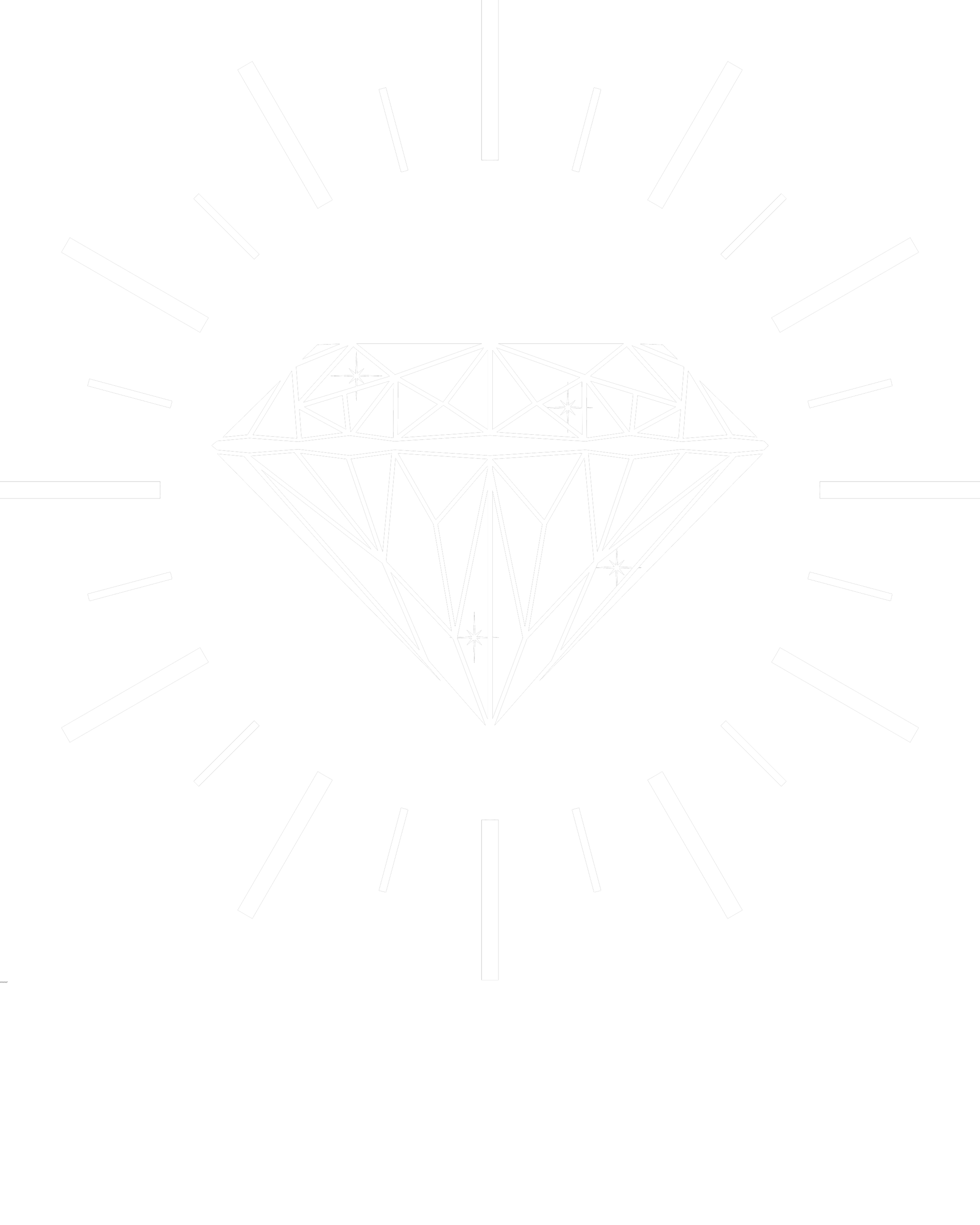 A black and white graphic of a diamond with radiant lines around it, resembling a radiant gemstone.