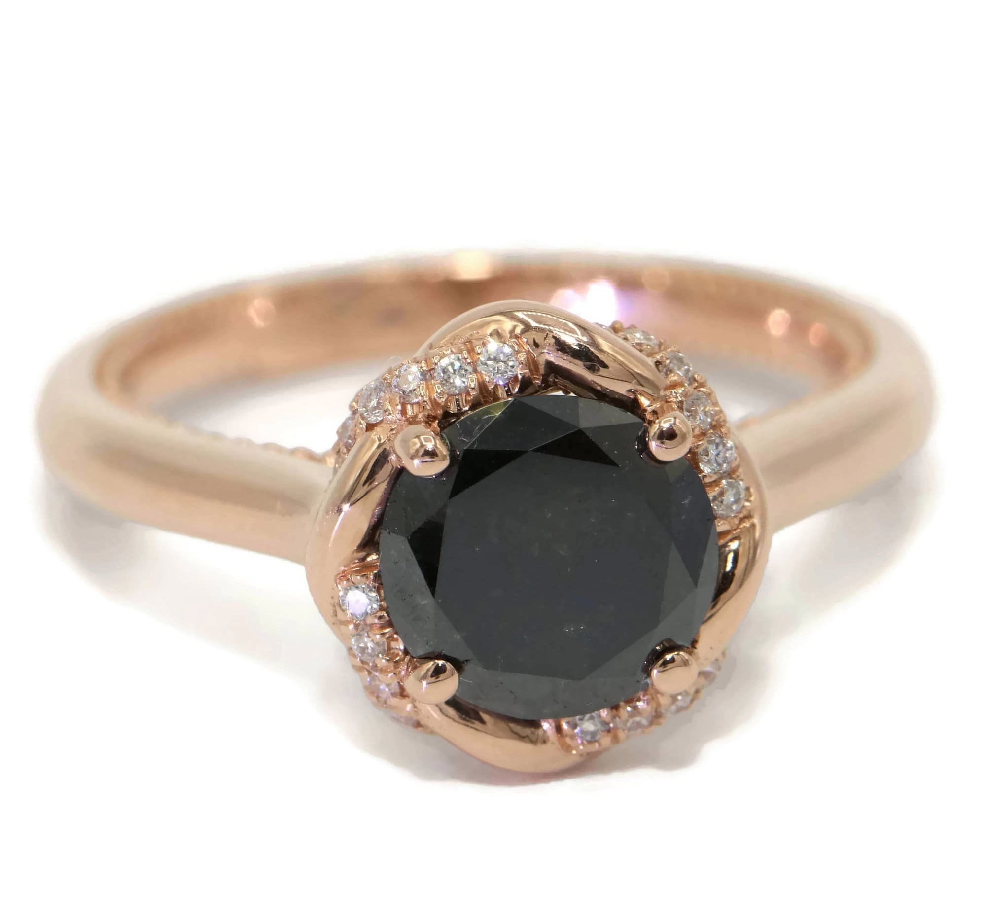 1.5 ct Black Natural Diamond Rope Halo One-of-a-Kind Engagement Ring