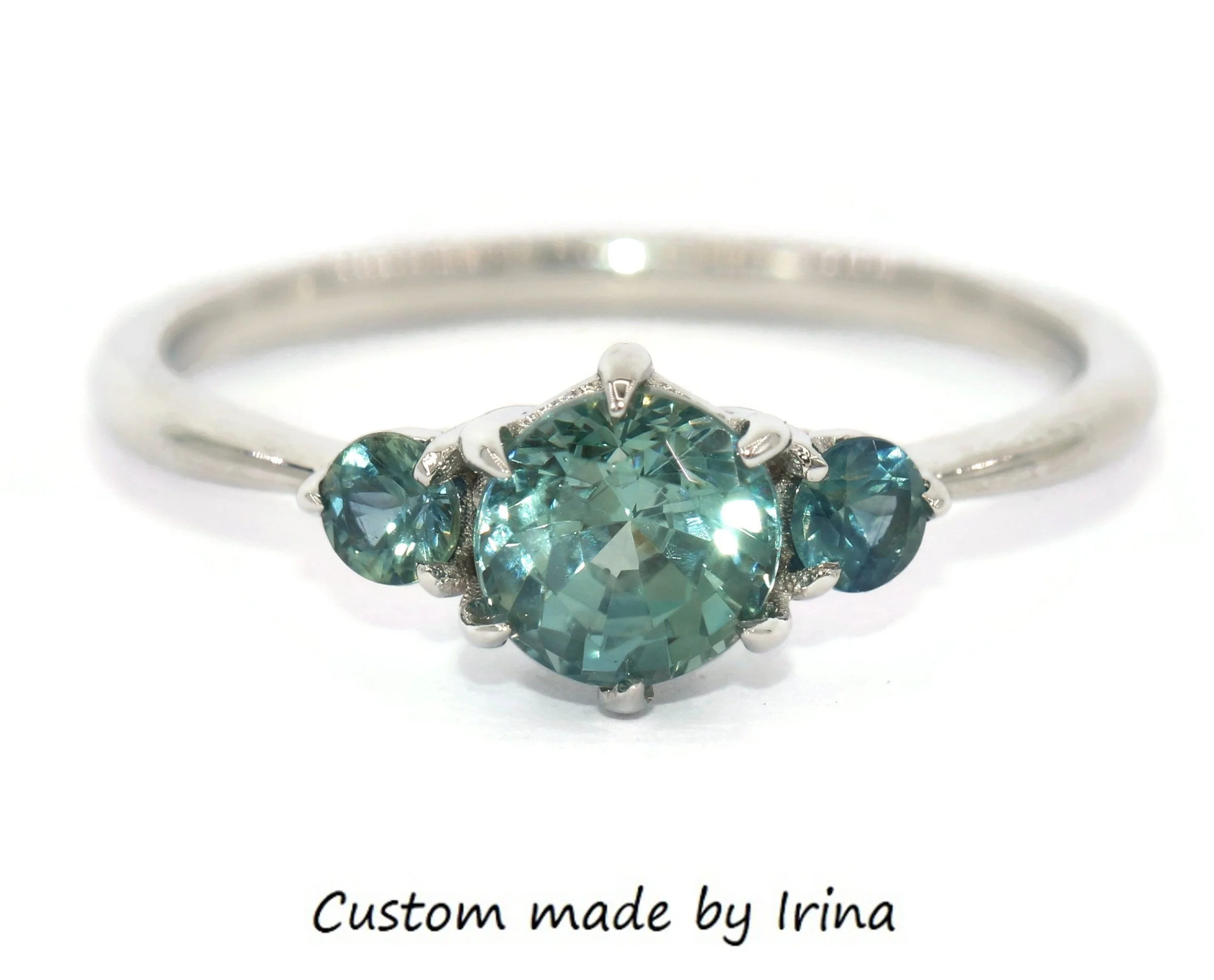 Three Stone Custom Engagement Ring Setting ONLY 14k Solid Gold