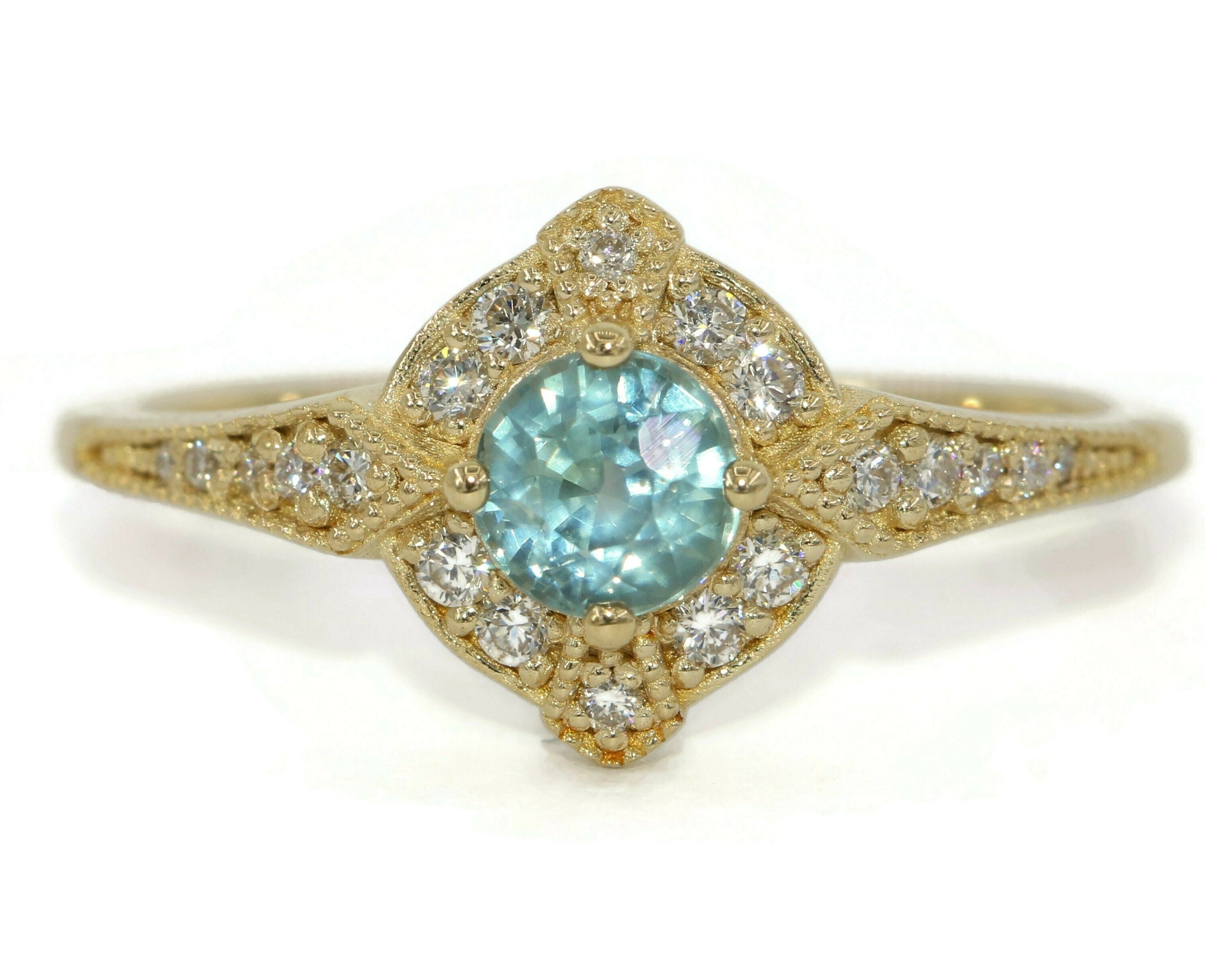 Unheated Teal Sky Blue Natural Montana Sapphire Engagement Ring