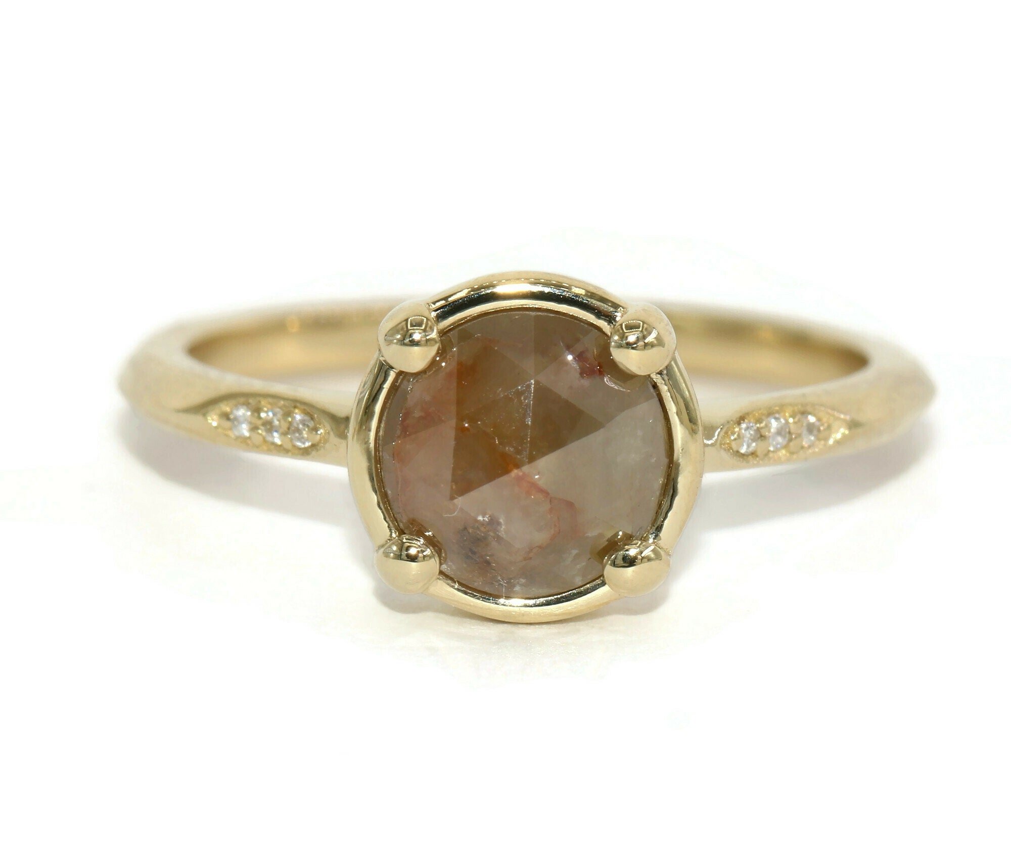 1.3 ct Round Rose Cut Natural Diamond Ring with Vintage Inspired Details
