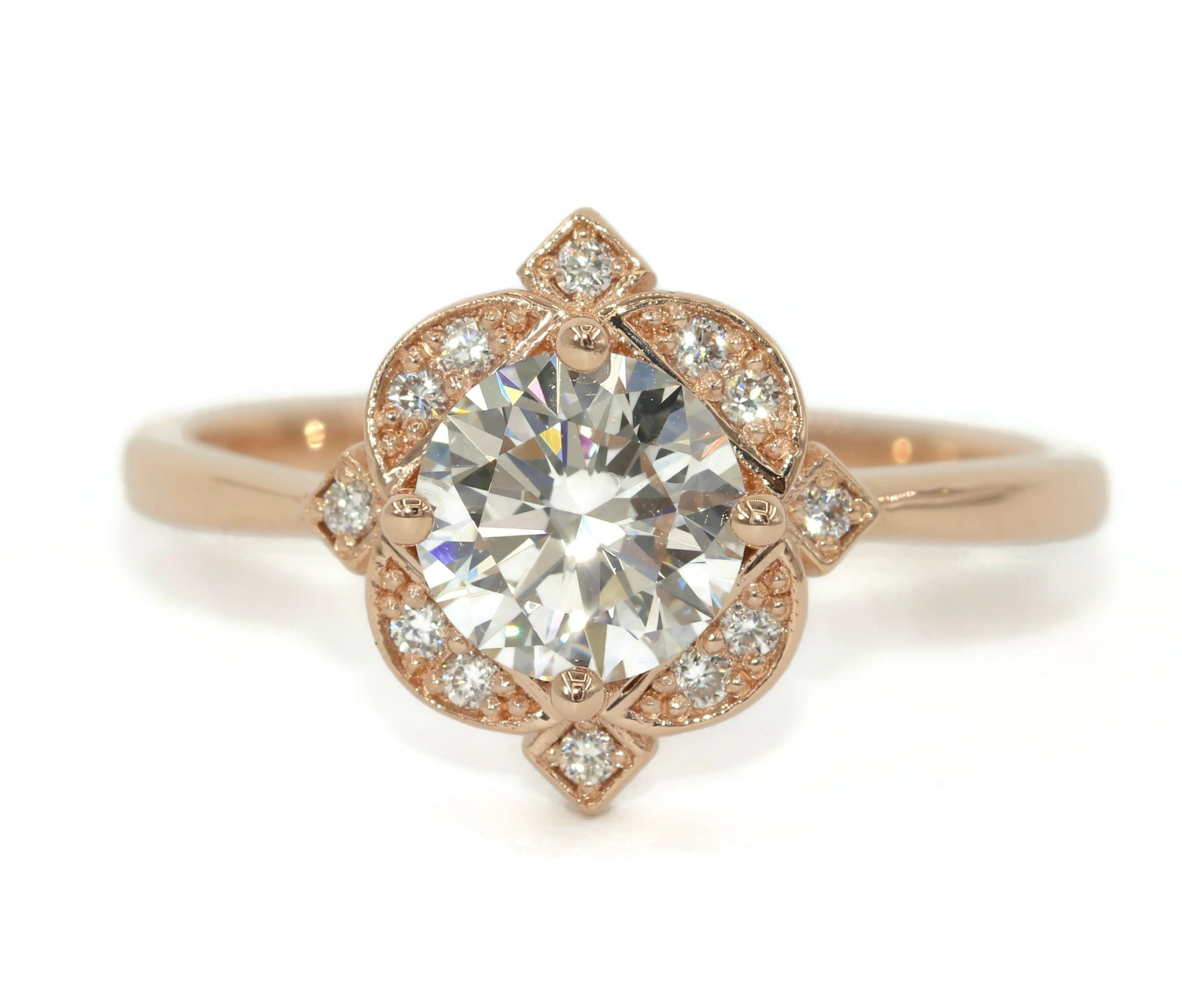 1.8 ct IGI Certified Lab Diamond Engagement Ring with Floral Vintage Inspired Halo