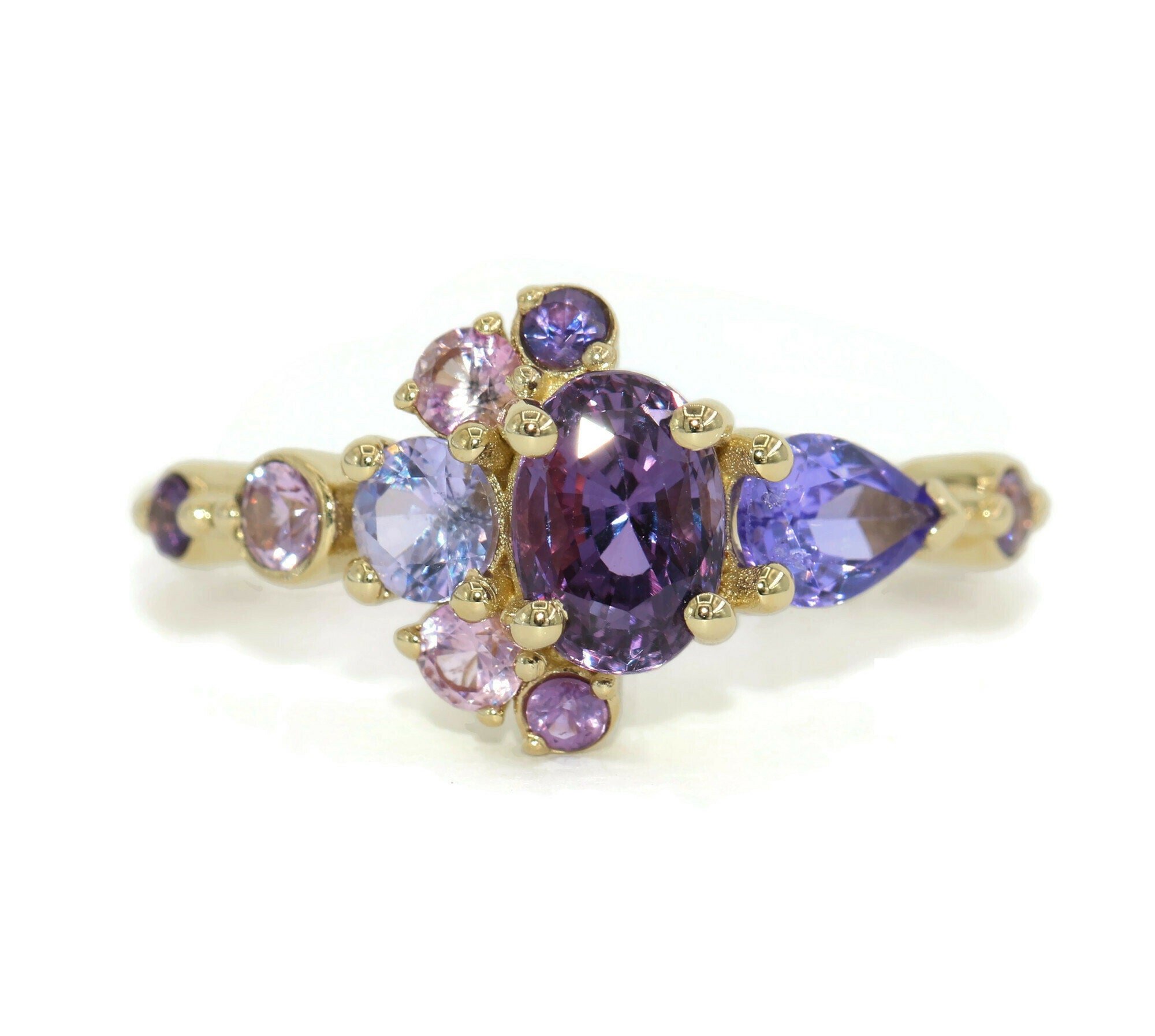 Cluster Celestial Half-Moon Crescent Ombre Lavender Purple Sapphire Engagement Ring