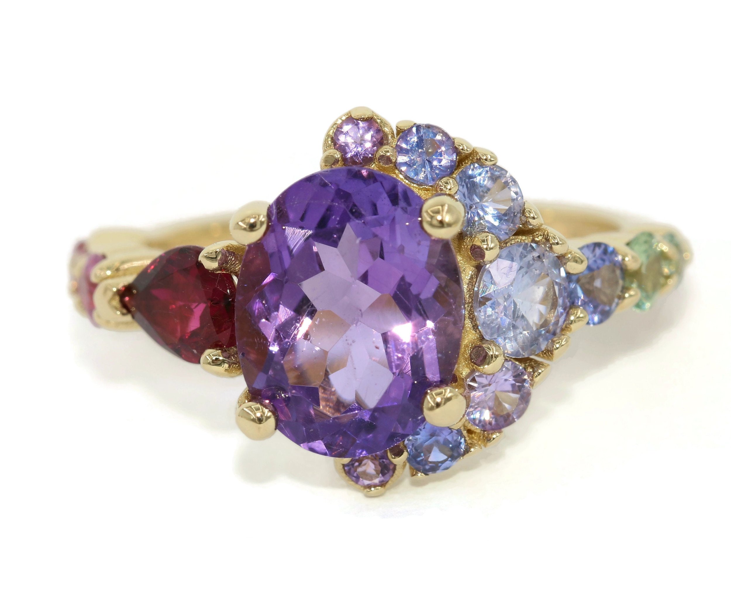 Ombre Lavender Purple Cluster Multi-Gemstone Custom Ring