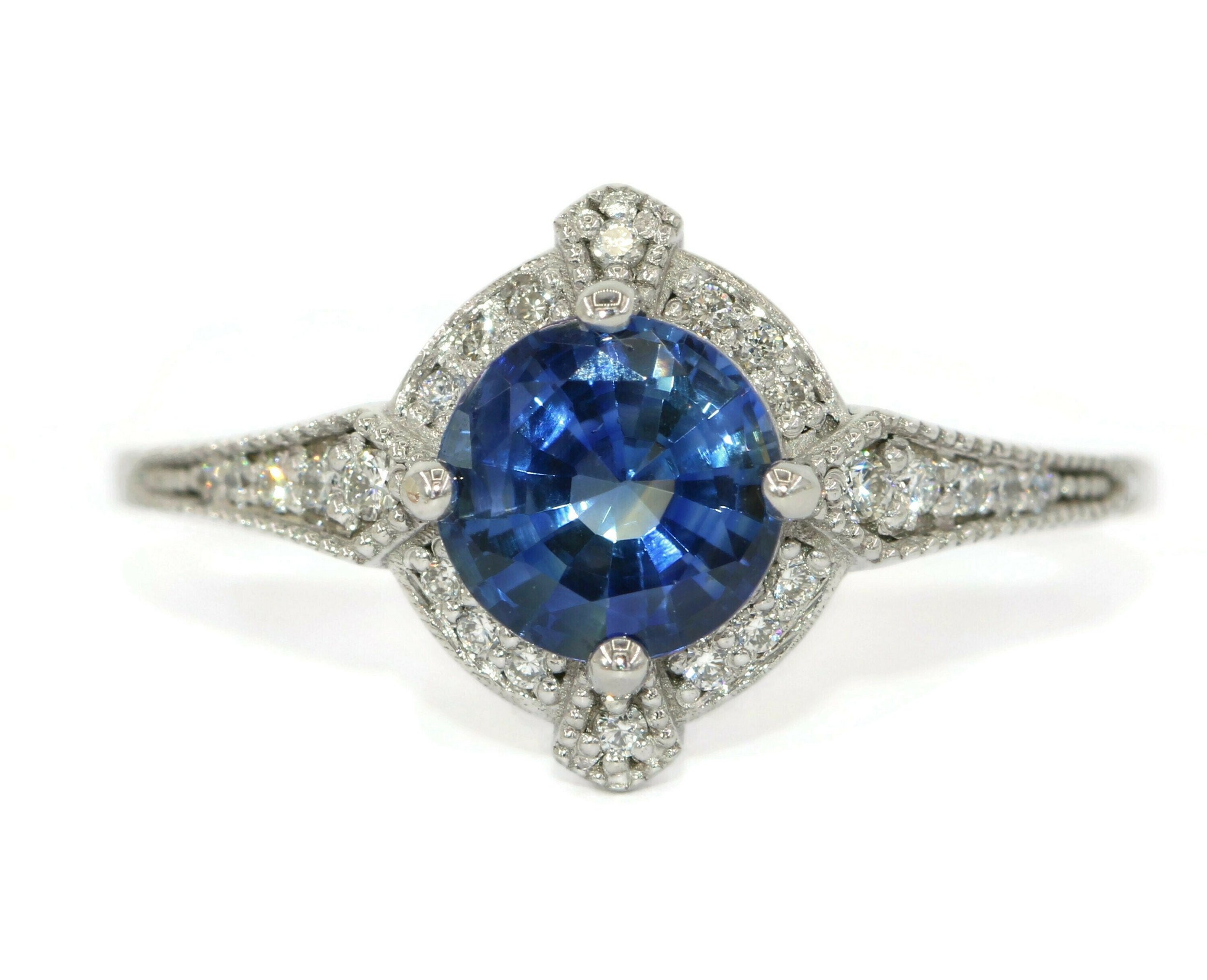 1 ct Blue Sapphire Edwardian Inspired Engagement Ring