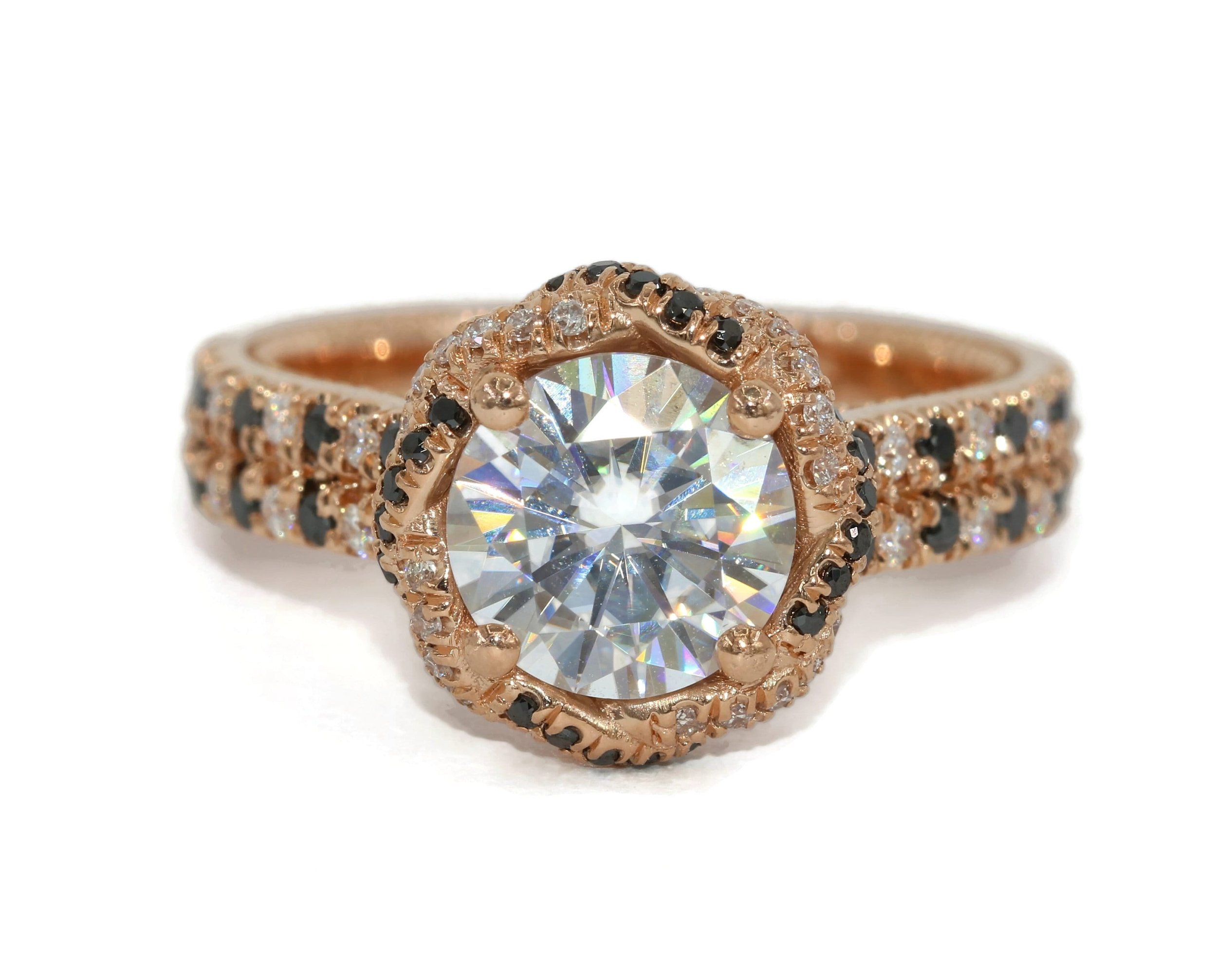Double Halo Natural Diamonds Engagement Ring with Double Band Shank