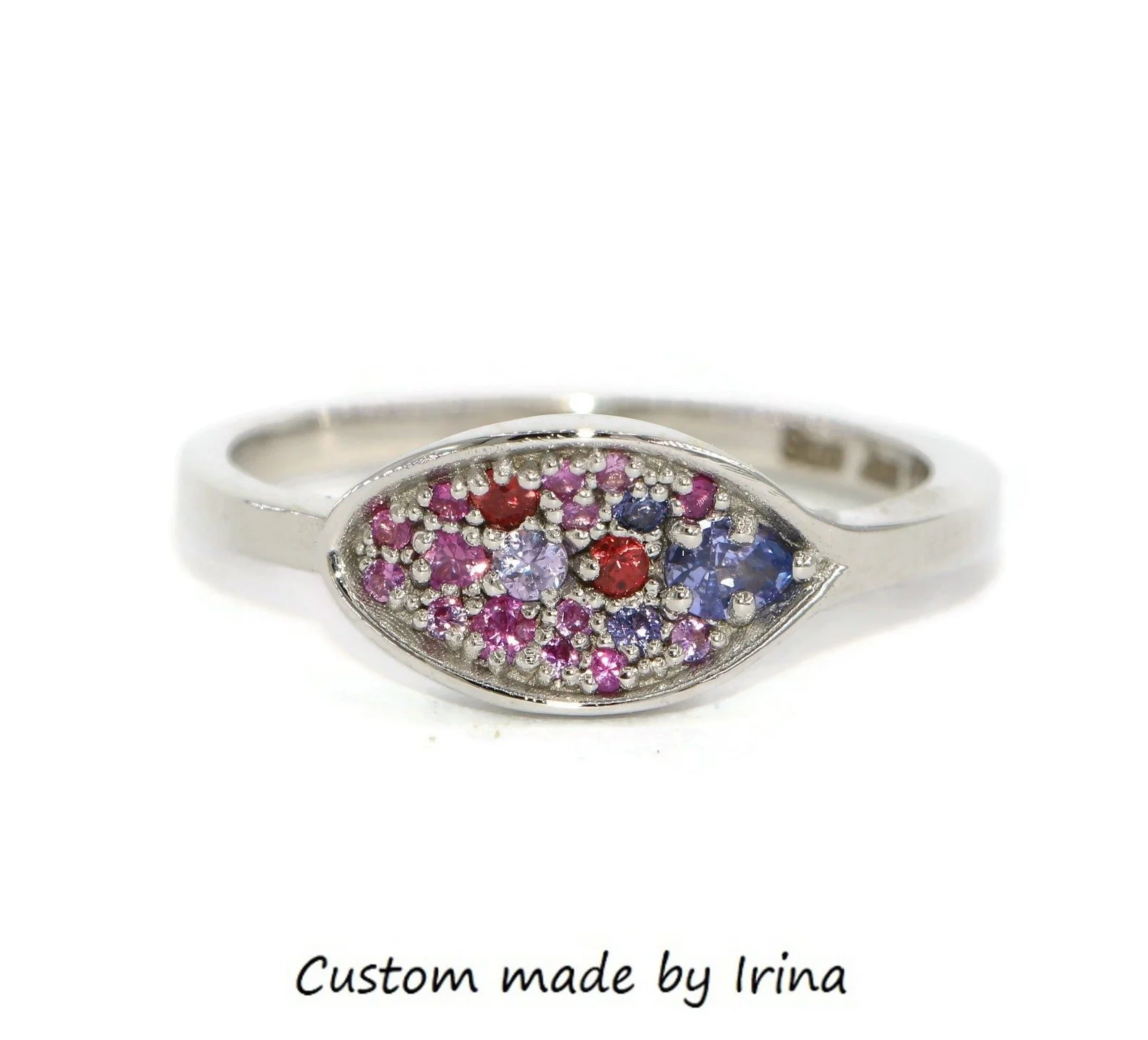 Custom Made Natural Sapphires Ombre Pink Purple "Spoon and Jam" Ring 14k Solid Gold