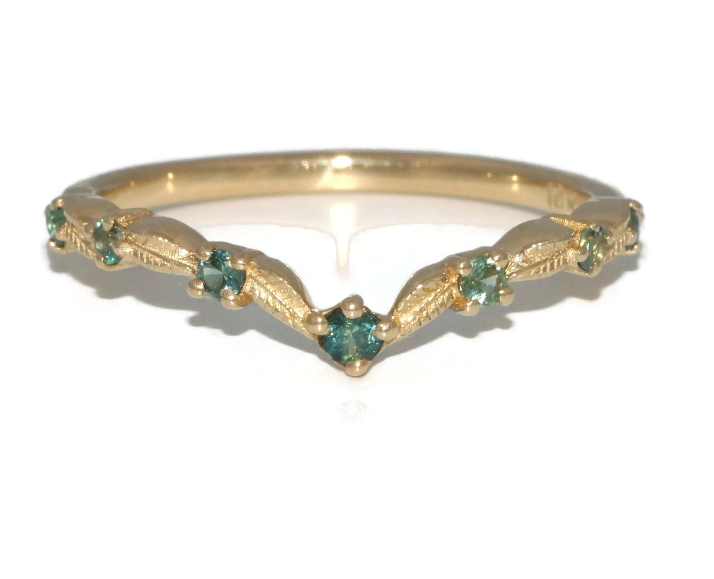 Flair Leaf Blue Green Natural Sapphires Wedding Band