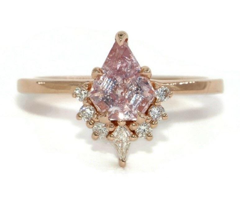 1.23 carat Shield Pink Natural Sapphire and Kite Diamond Sunburst Engagement Ring