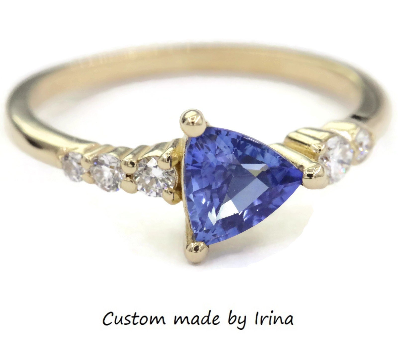1.4 ct Trillion Blue Natural Sapphire and Diamonds Cluster