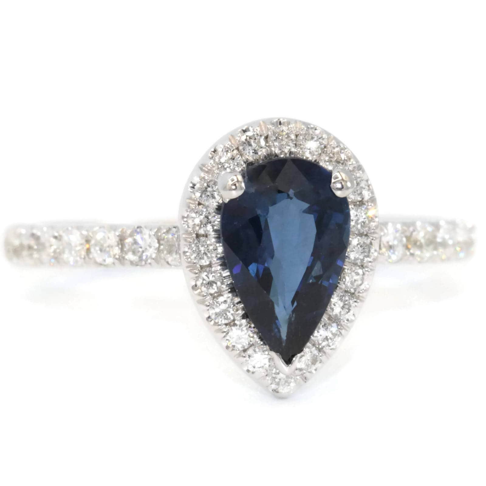 1 ct Pear Blue Natural Sapphire Diamond Halo Engagement Ring