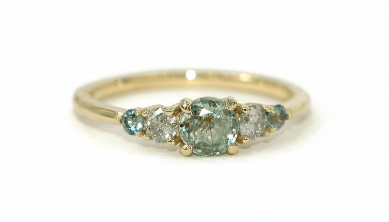 Pastel Green Unheated Natural Montana Sapphire 5 Stone Engagement Ring