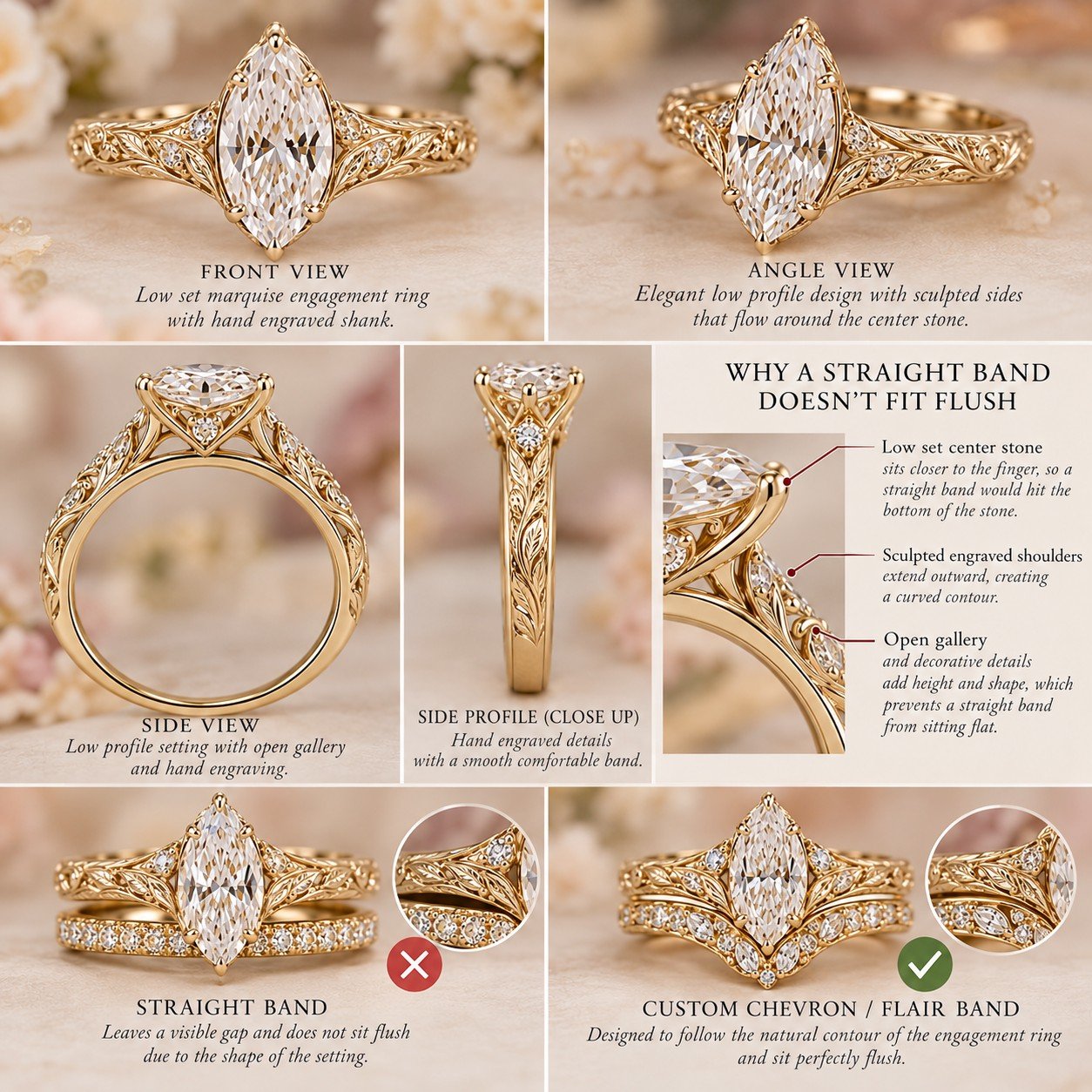 Chevron Flair Style Custom Made Wedding Bands