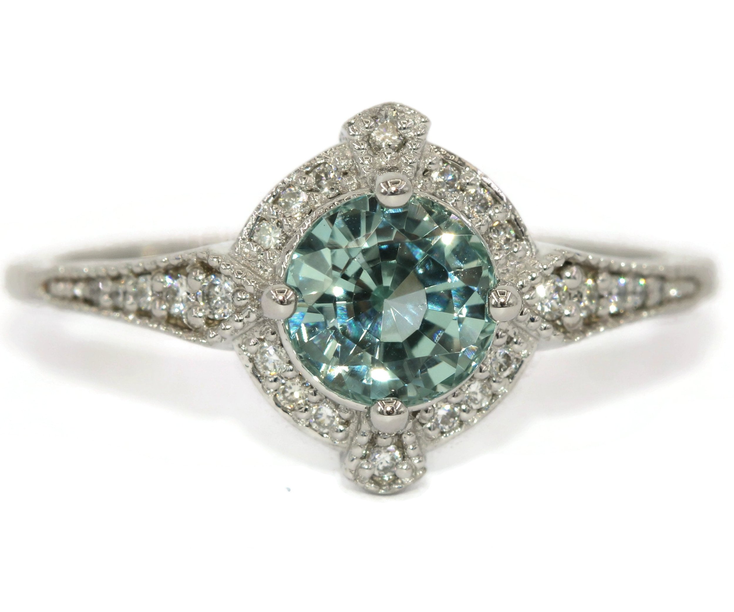 1 carat Teal Blue Green Unheated Montana Sapphire Engagement Ring