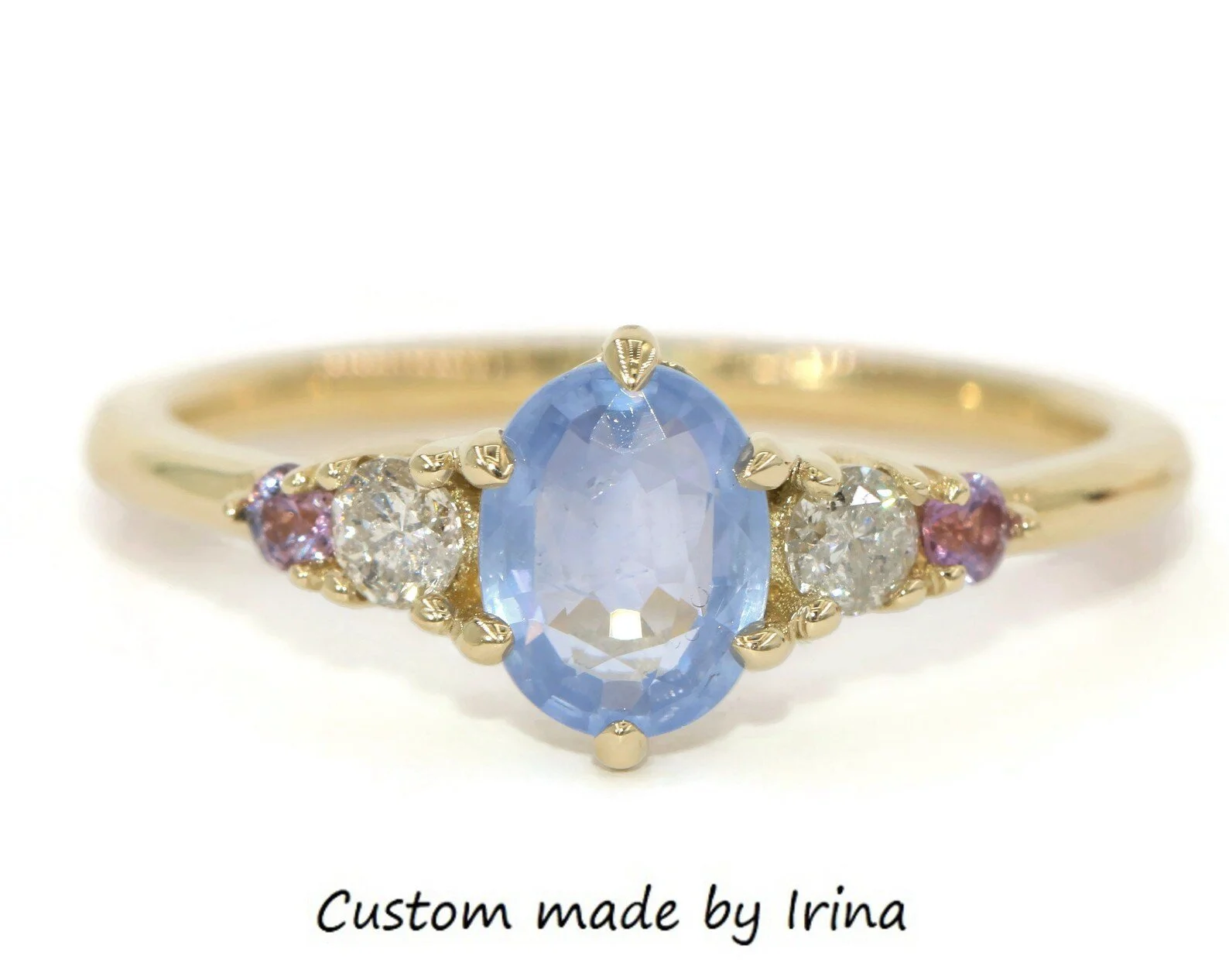 1 ct Sky Blue Oval Natural Sapphire 5 Stone Ombre Cluster Ring 14k Solid Gold