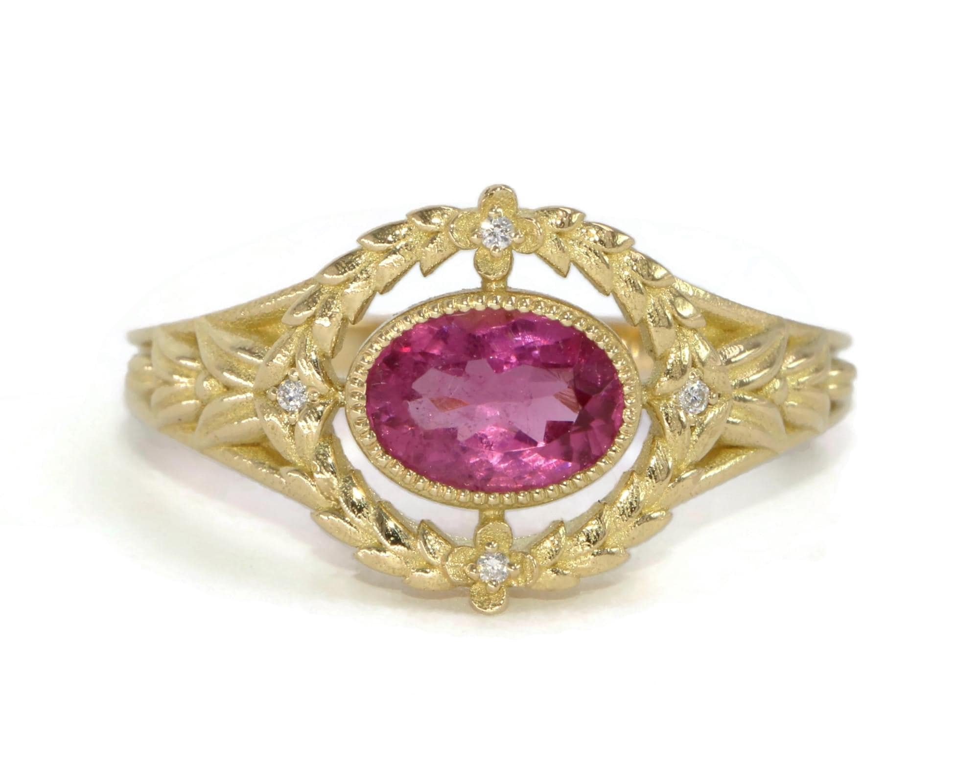 1 ct Oval Pink Natural Sapphire East West Low Set Beaded Bezel Ring