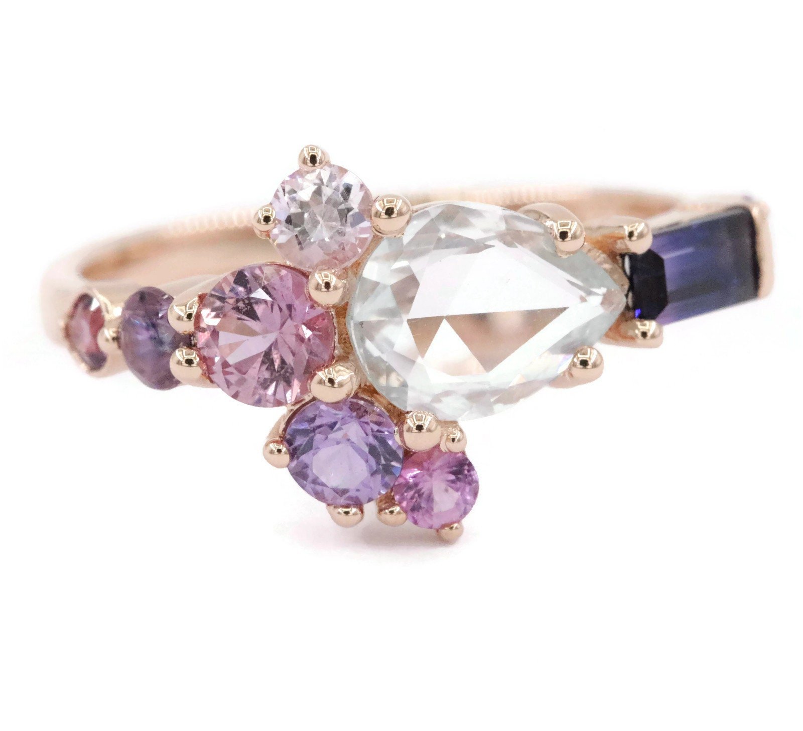 Ombre Pink Purple Pear Sapphire Cluster Ring