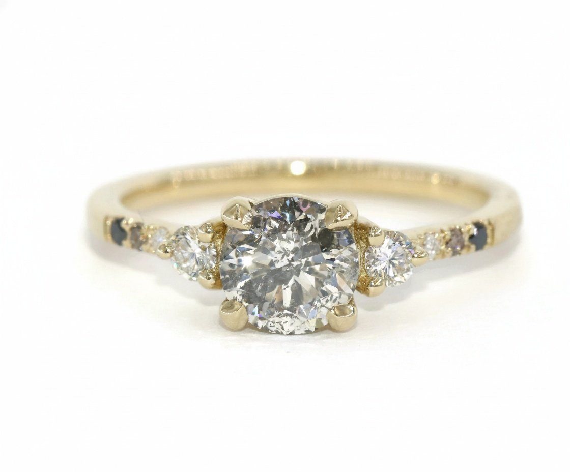 1.5 ct Salt & Pepper Natural Diamond Three Stone Engagement Ring