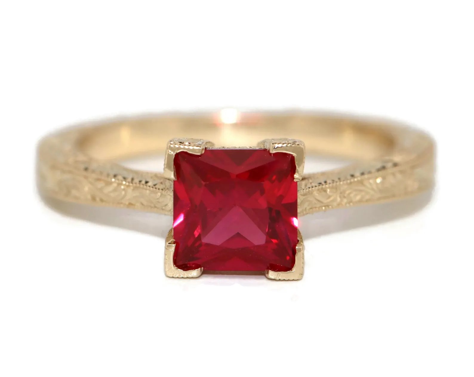 Hand Engraved Victorian Style Custom Made Princess Ring