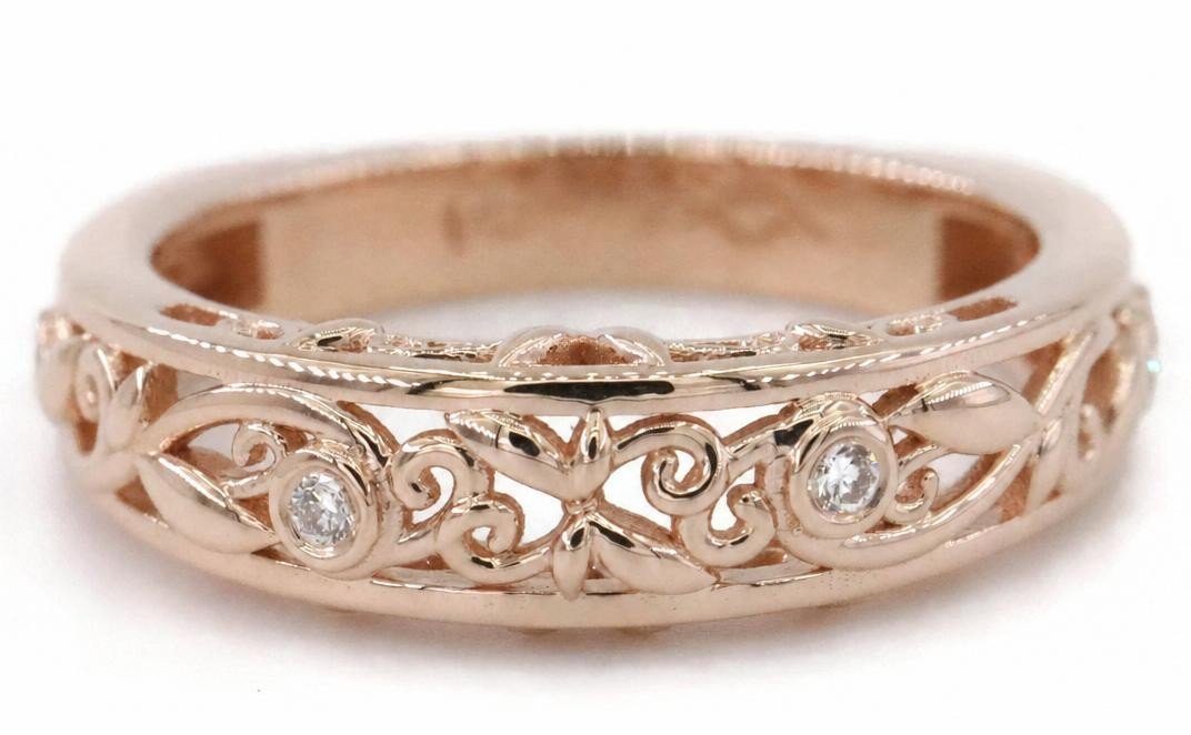Scrollwork Lace Filigree Euro Shank Organic Nature Inspired Diamond Ring