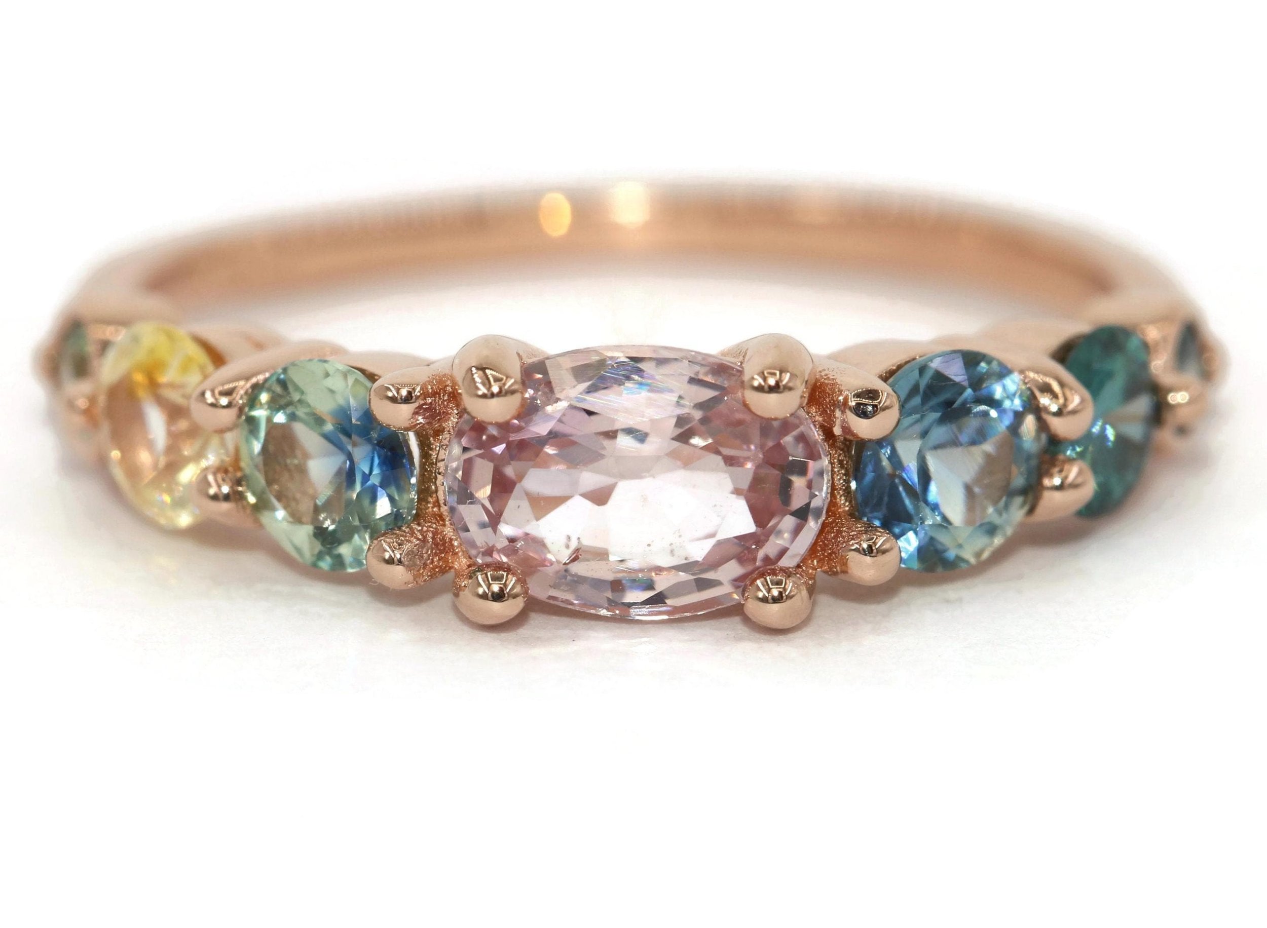 1 ct Pink Colorful Bi-color Sapphires Ombre Cluster Engagement Ring