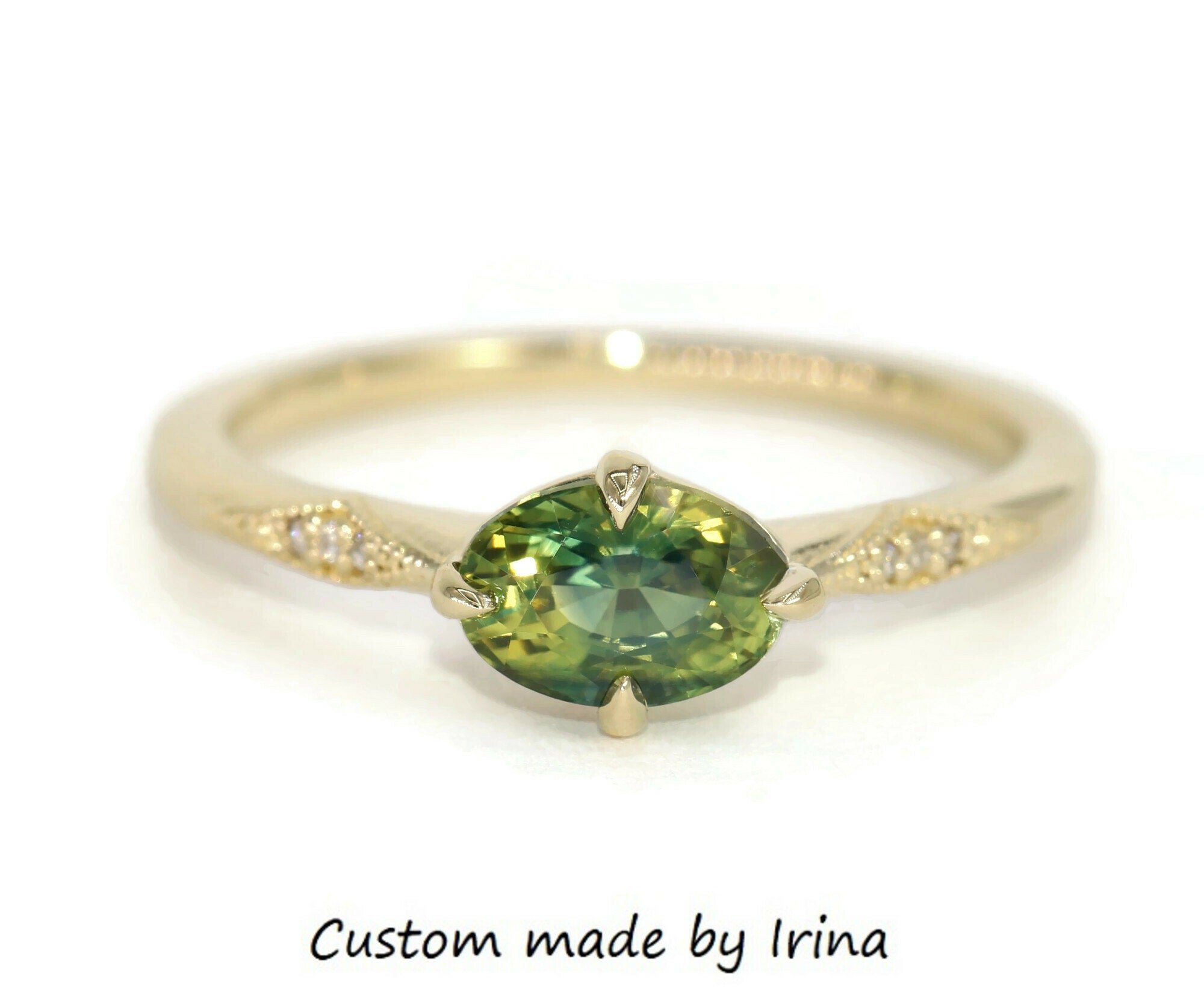 1.1 carat Blue Green Oval Natural Sapphire Engagement Ring