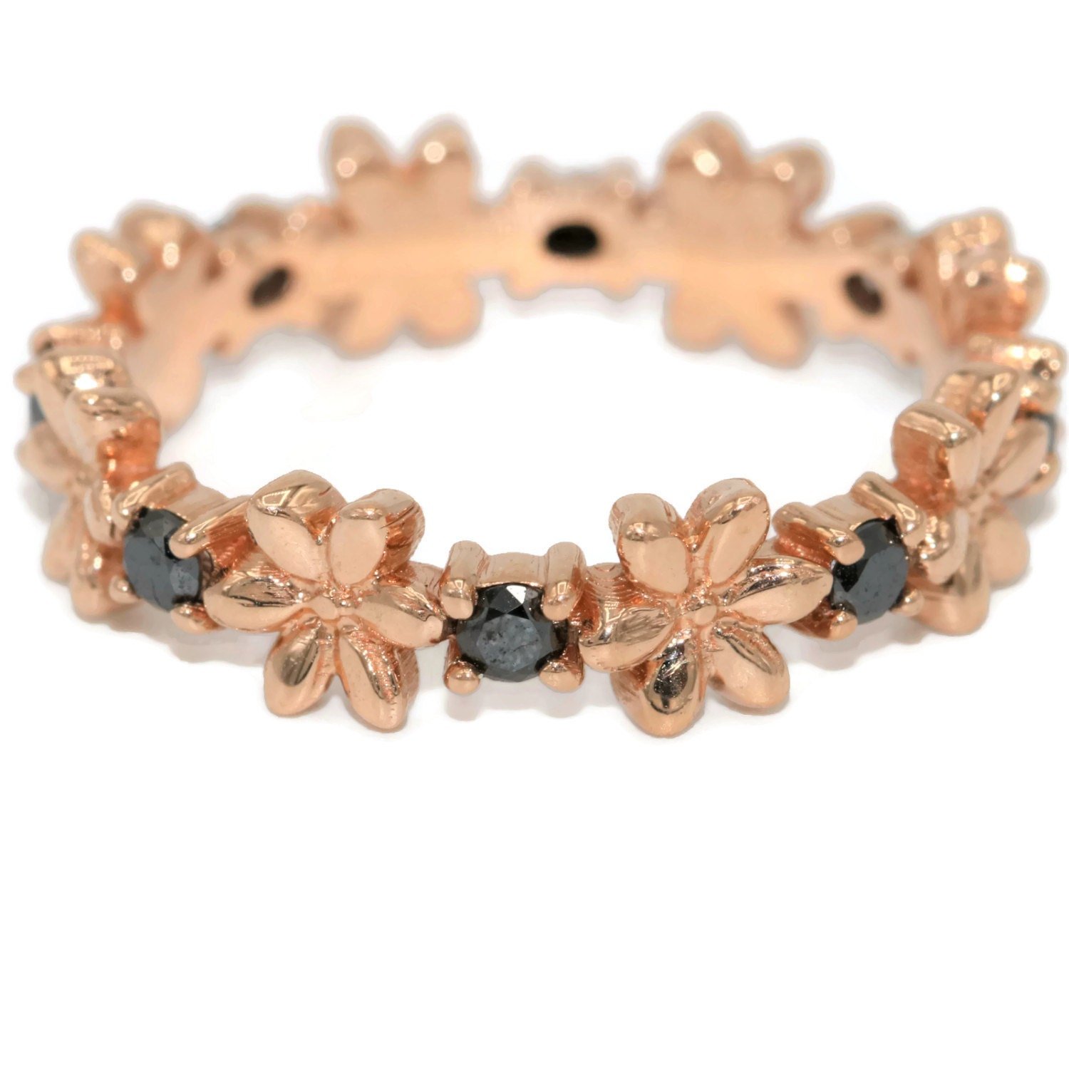 Flower Eternity Ring with Black Natural Diamond Stones