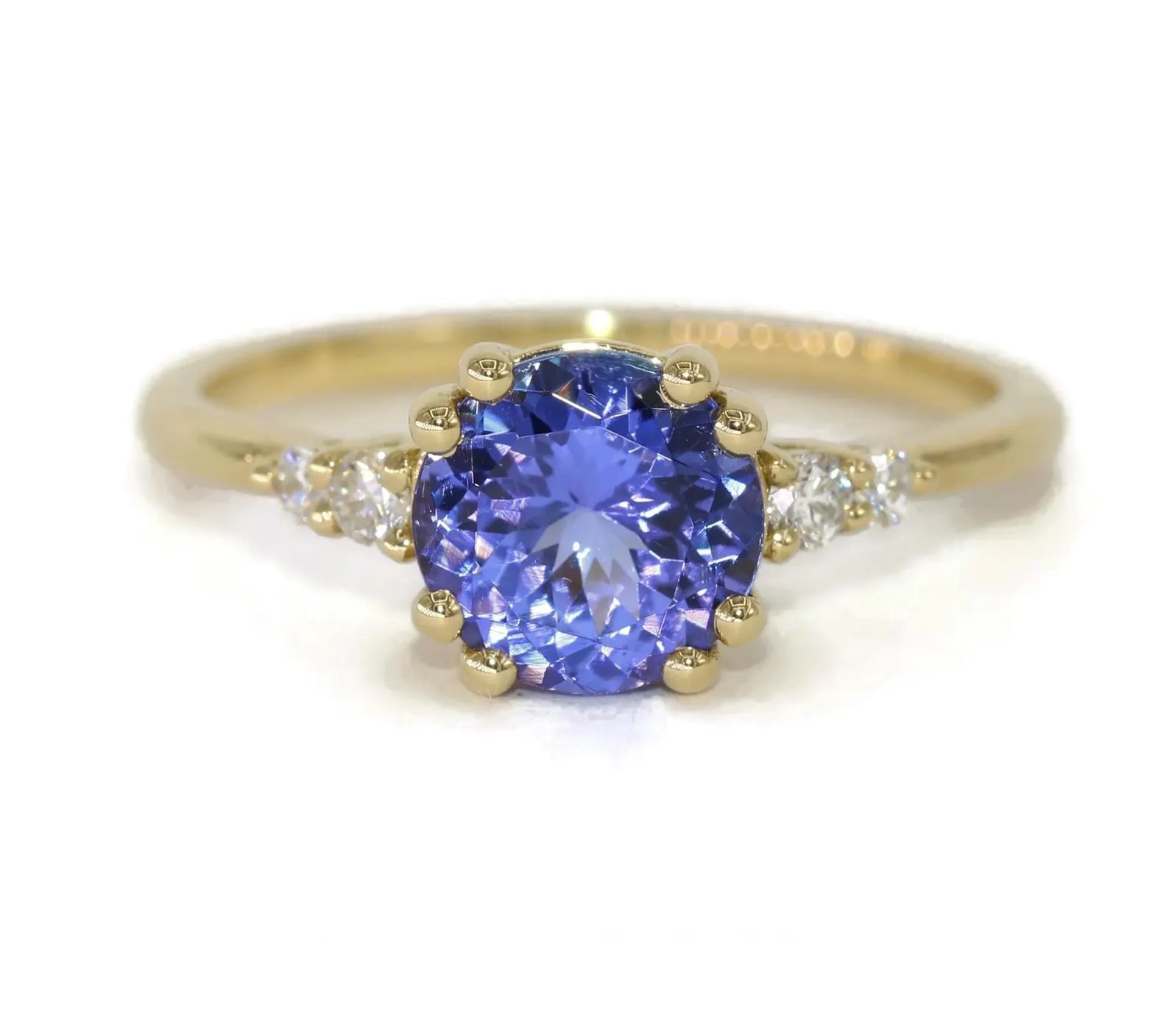 Custom 5 Stone 1.3 carat Natural Tanzanite and Diamond Engagement Ring