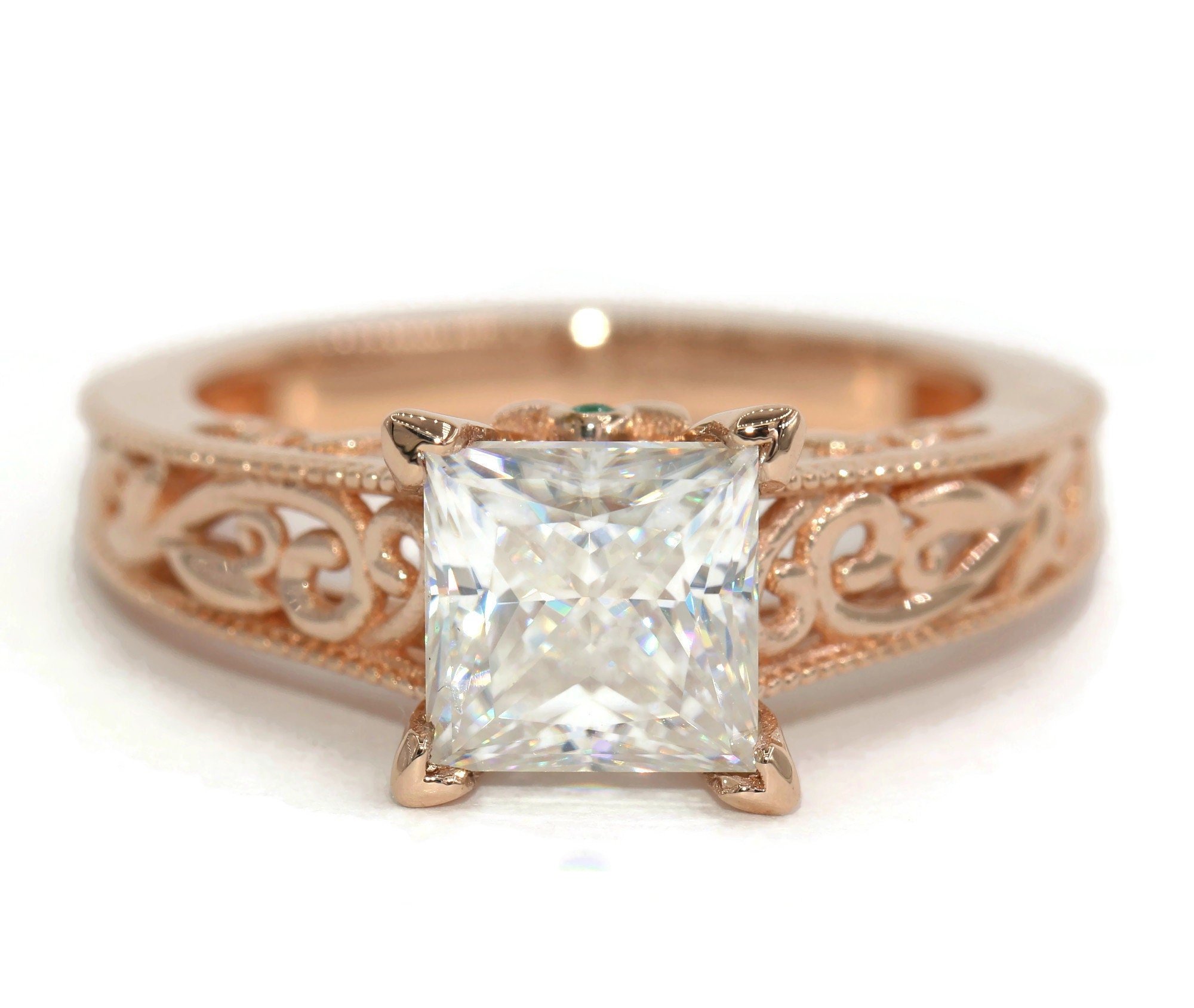 1.5 ct IGI Certified Princess Lab Diamond Lace Scroll Pattern Cathedral Ring
