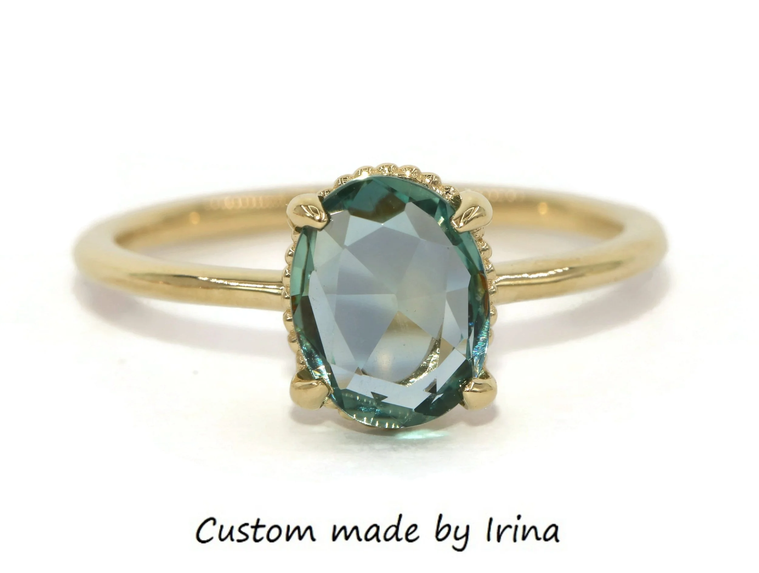 Custom-made Beaded Basket 4 Prongs Solitaire Engagement 14k Solid Gold Ring SETTING ONLY