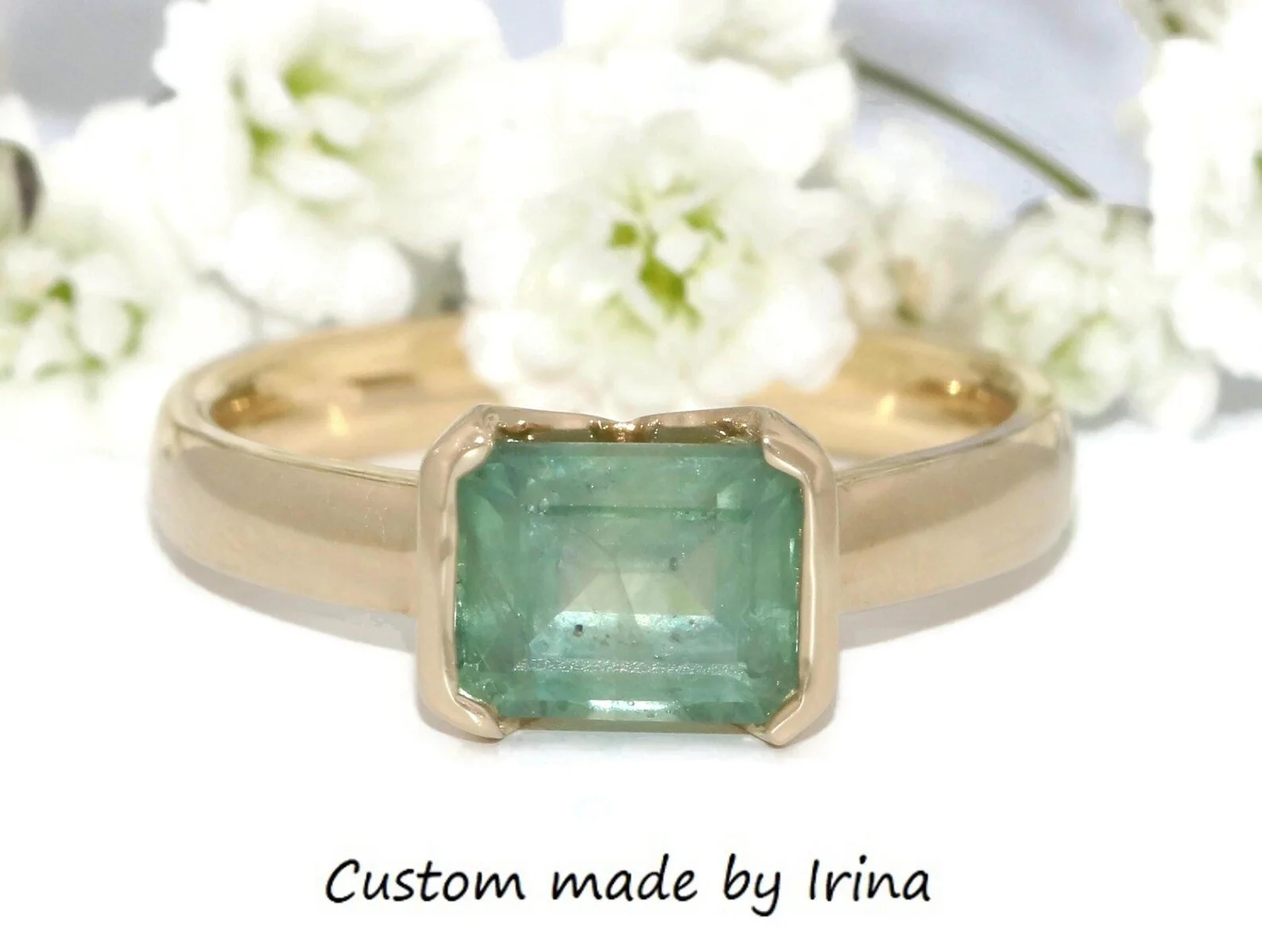 Half Bezel Classic Solitaire Engagement Ring 14k Solid Gold SETTING ONLY