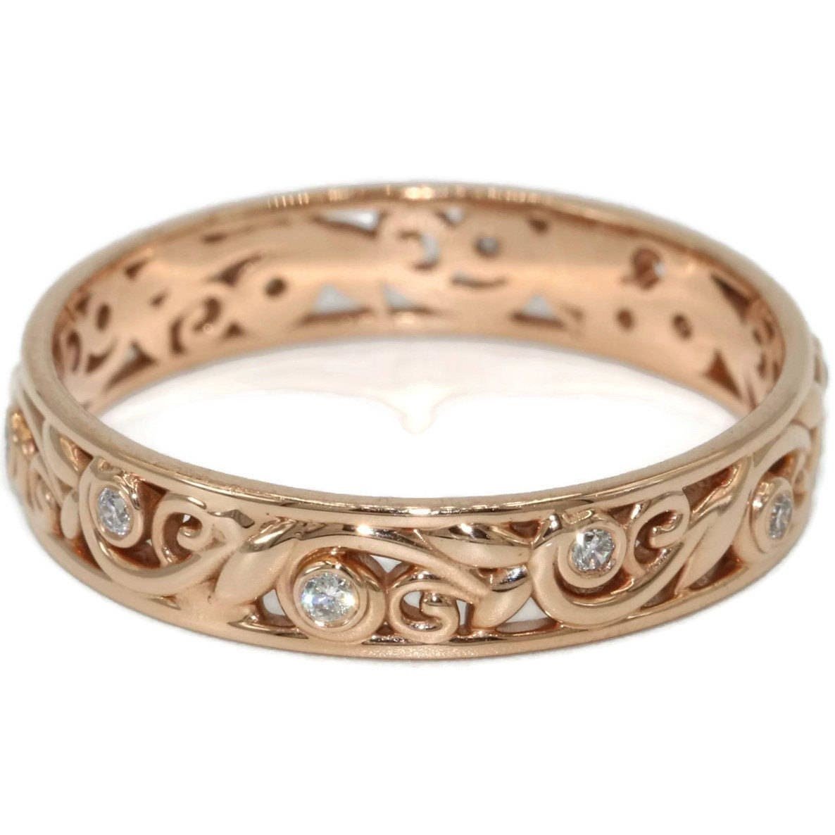 4 mm wide Lace Vine Leaf Eternity Wedding Band with Vintage Inspired Scroll Filigree Patterns