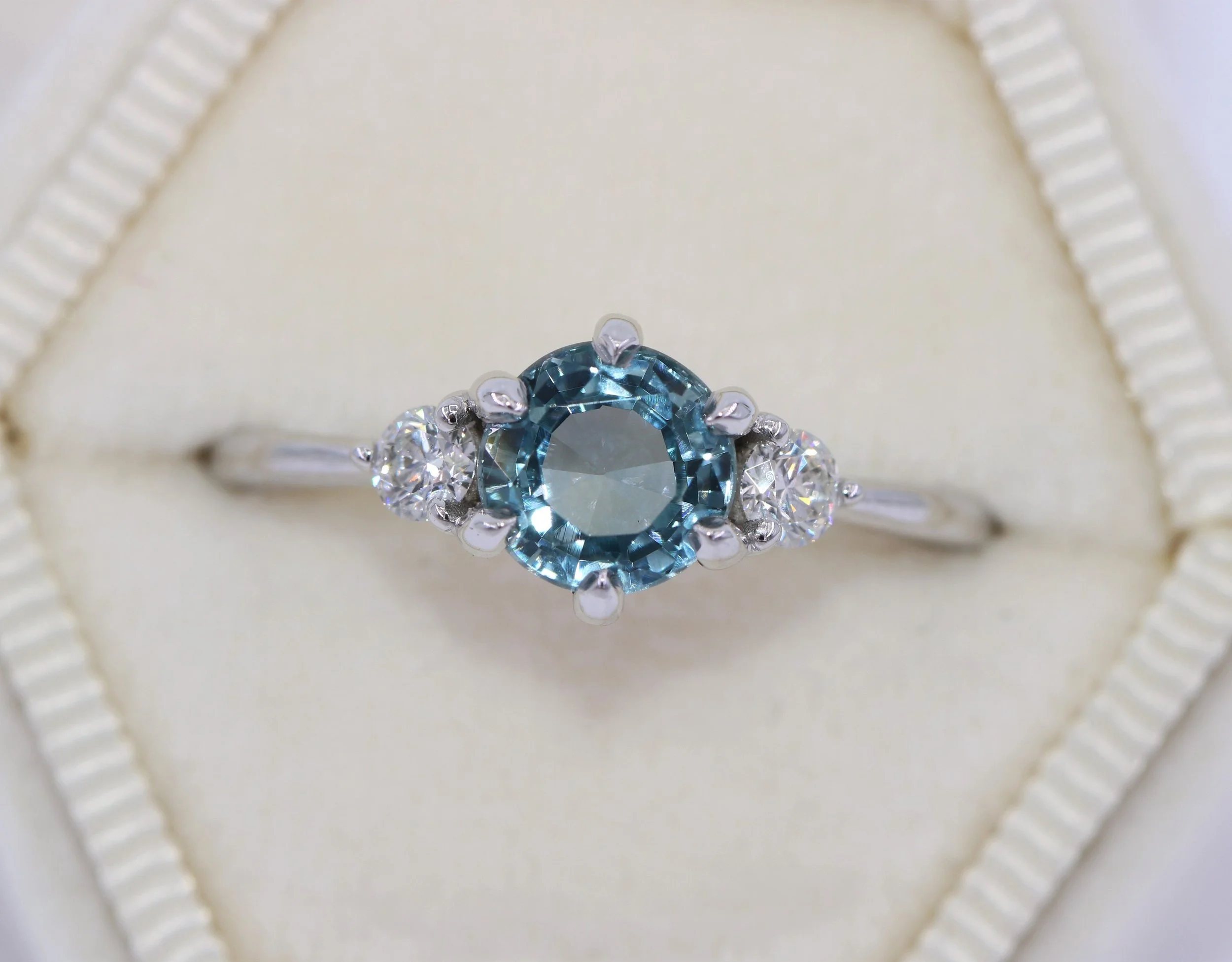 GIA Certified 3 Stone Blue Unheated Natural Montana Sapphire Engagement Ring 14k Solid Gold