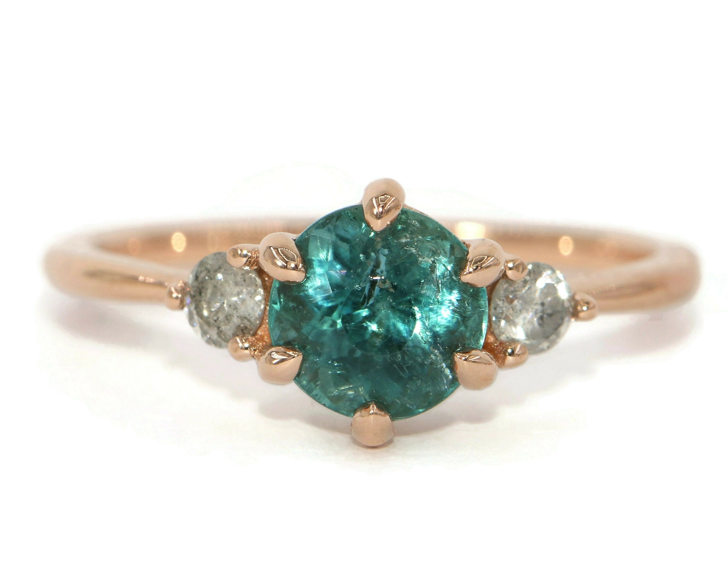 1 ct Teal Blue Green Natural Tourmaline 3 Stone Ring