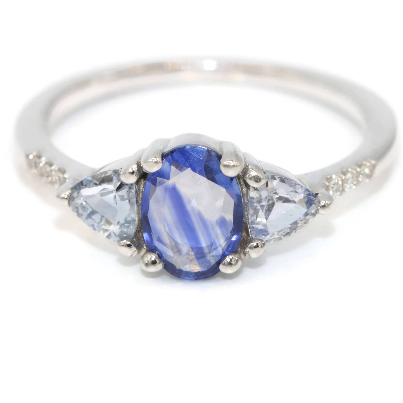 Custom Made Three Stone Natural Sapphire Cluster Ring