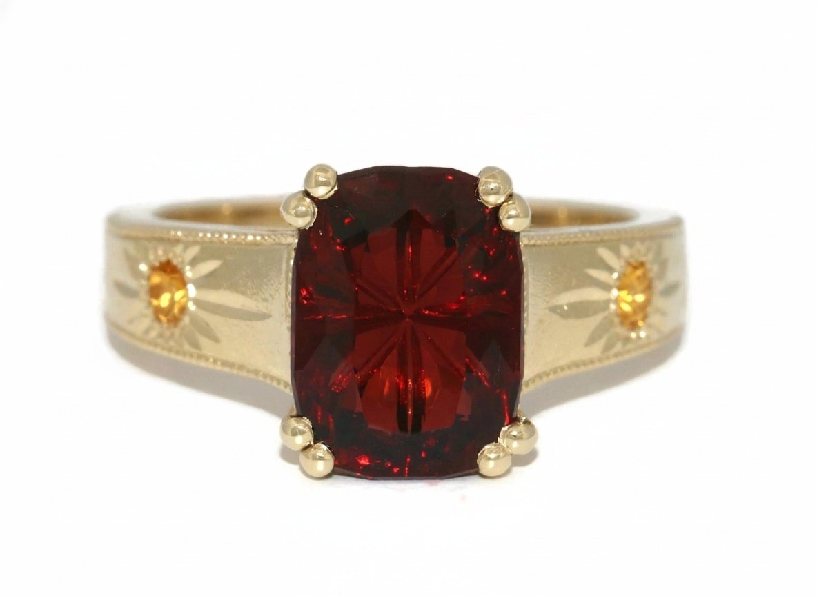 Hand Engraved Rare Custom Cut Gemstone Sunshine Ring