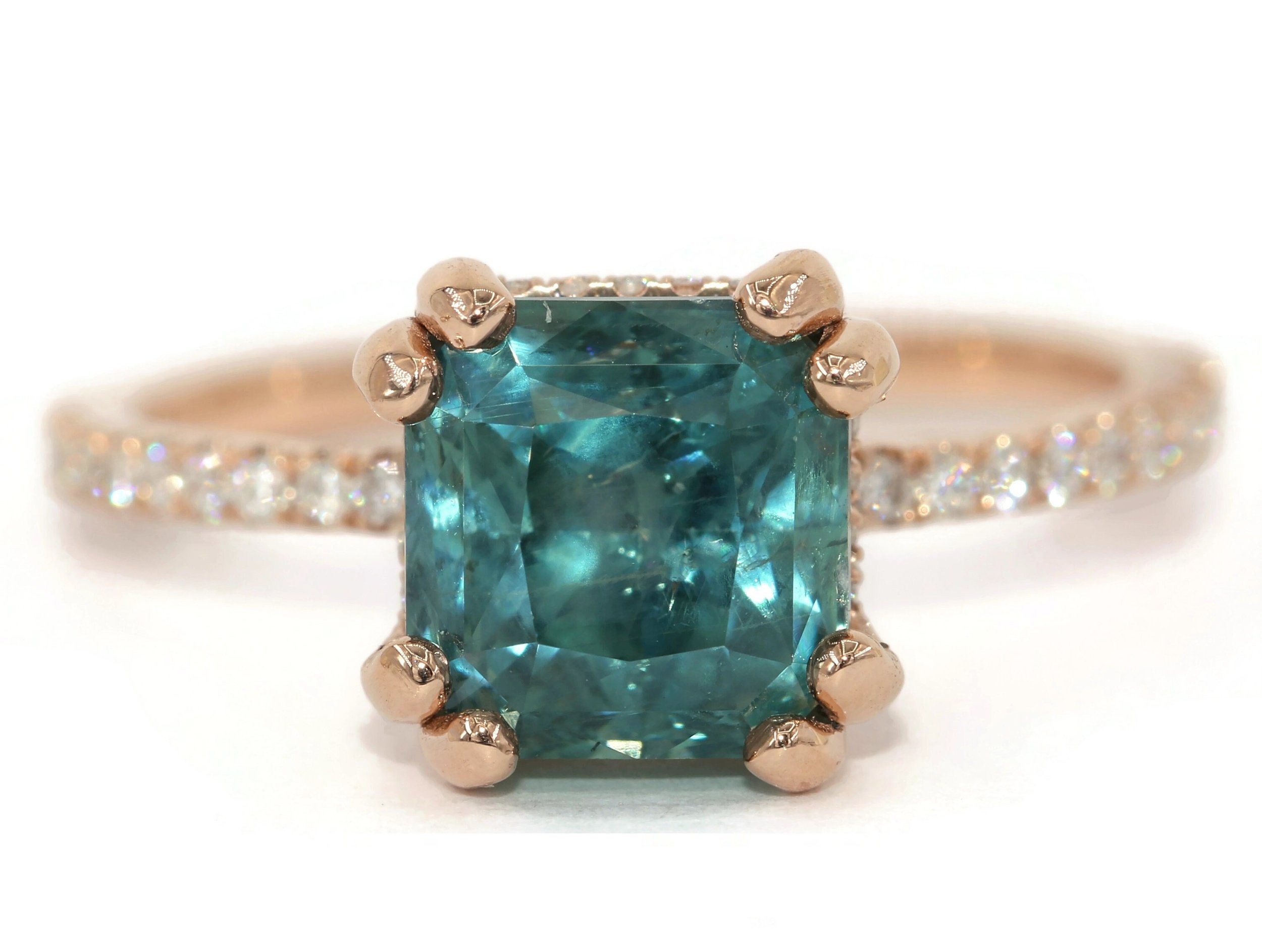Custom-Made Hidden Diamond Halo Double Prongs Engagement Ring Setting Only