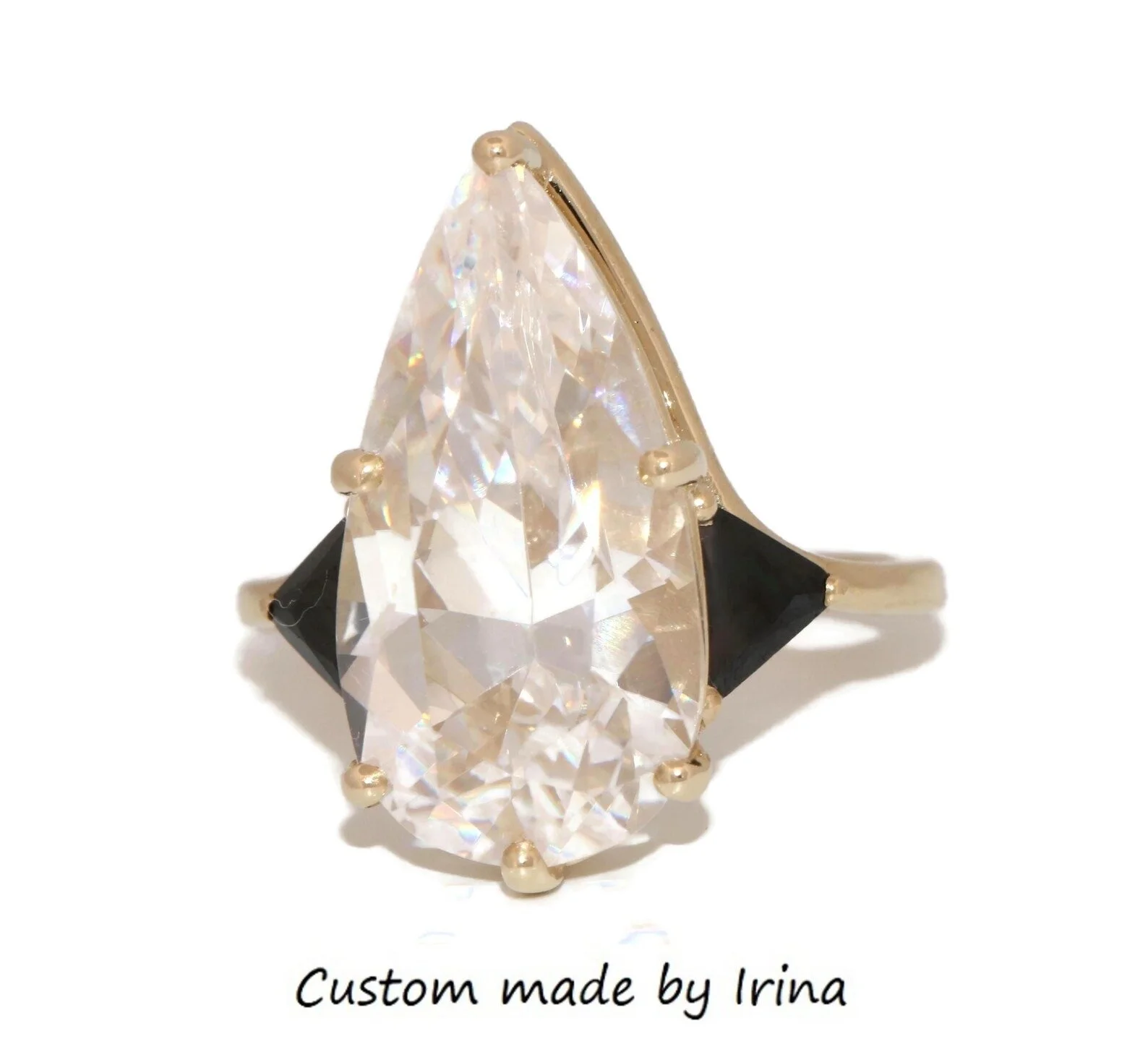 6 ct IGI Certified Elongated Pear Lab Diamond 14k Solid Gold 3 Stone Ring