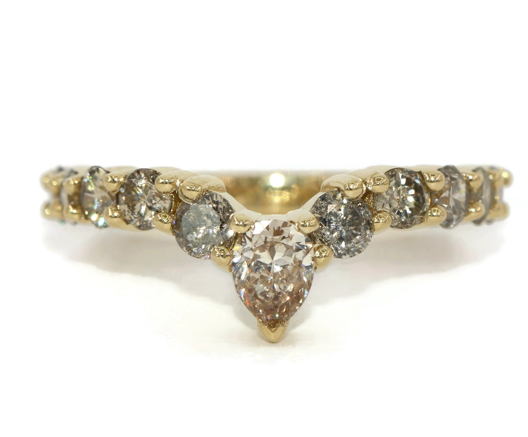 Custom Made Flair Chevron Salt and Pepper Diamond Ring