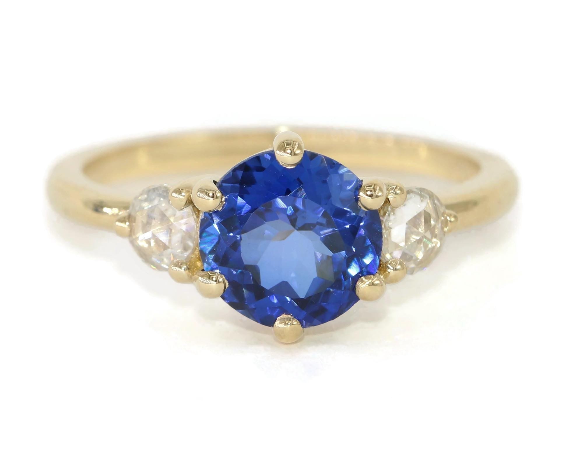 Custom-made Three Stone Rose Cut Natural Diamond Ring