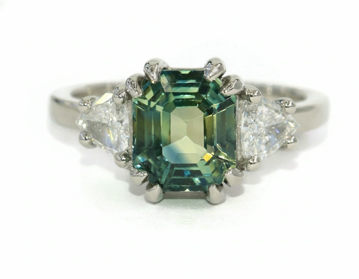 GIA Certified 3.38 ct Unheated Green Blue Sapphire Platinum Diamond Engagement Ring Appraised