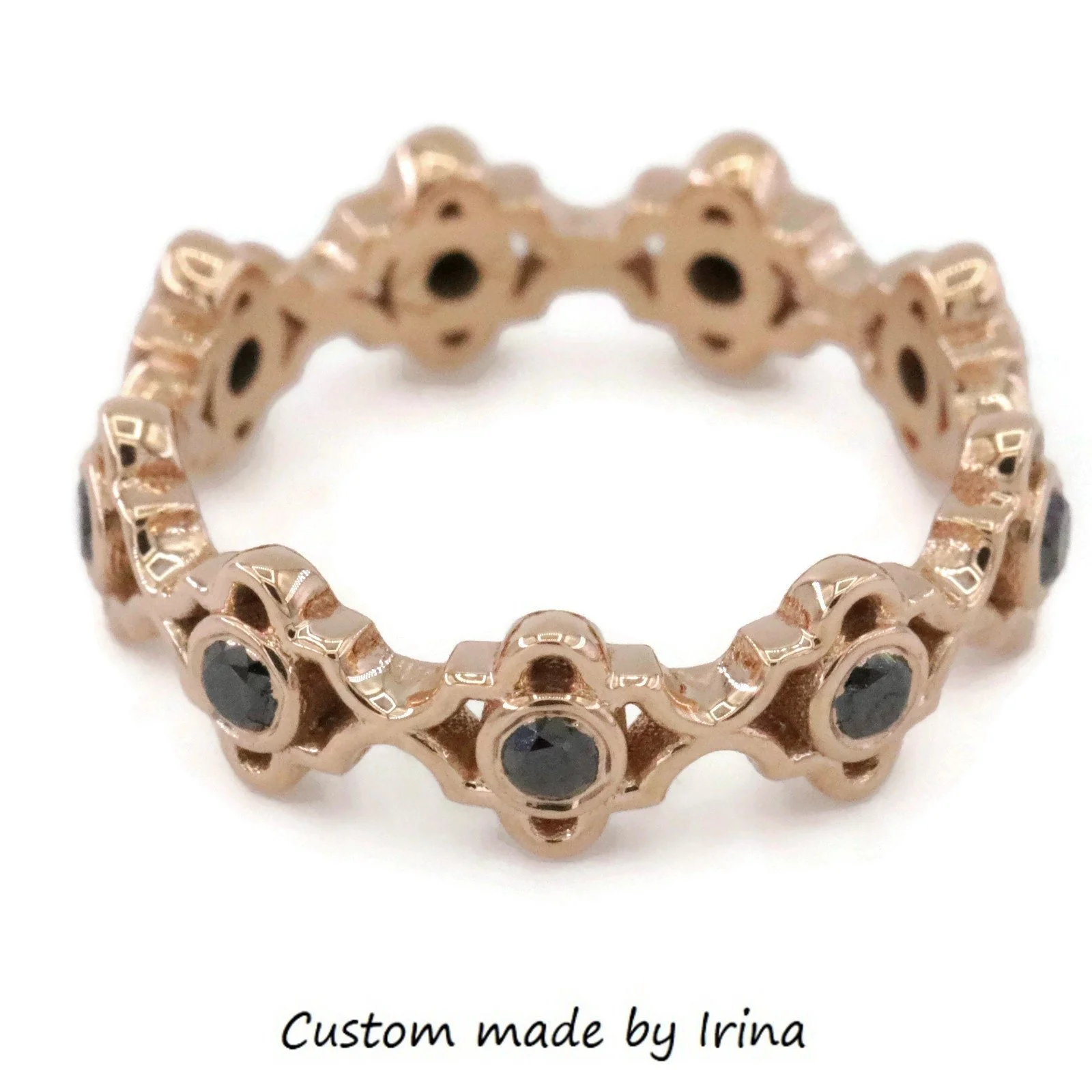 Art Deco Inspired Black Natural Diamond Eternity Ring 14k Solid Gold